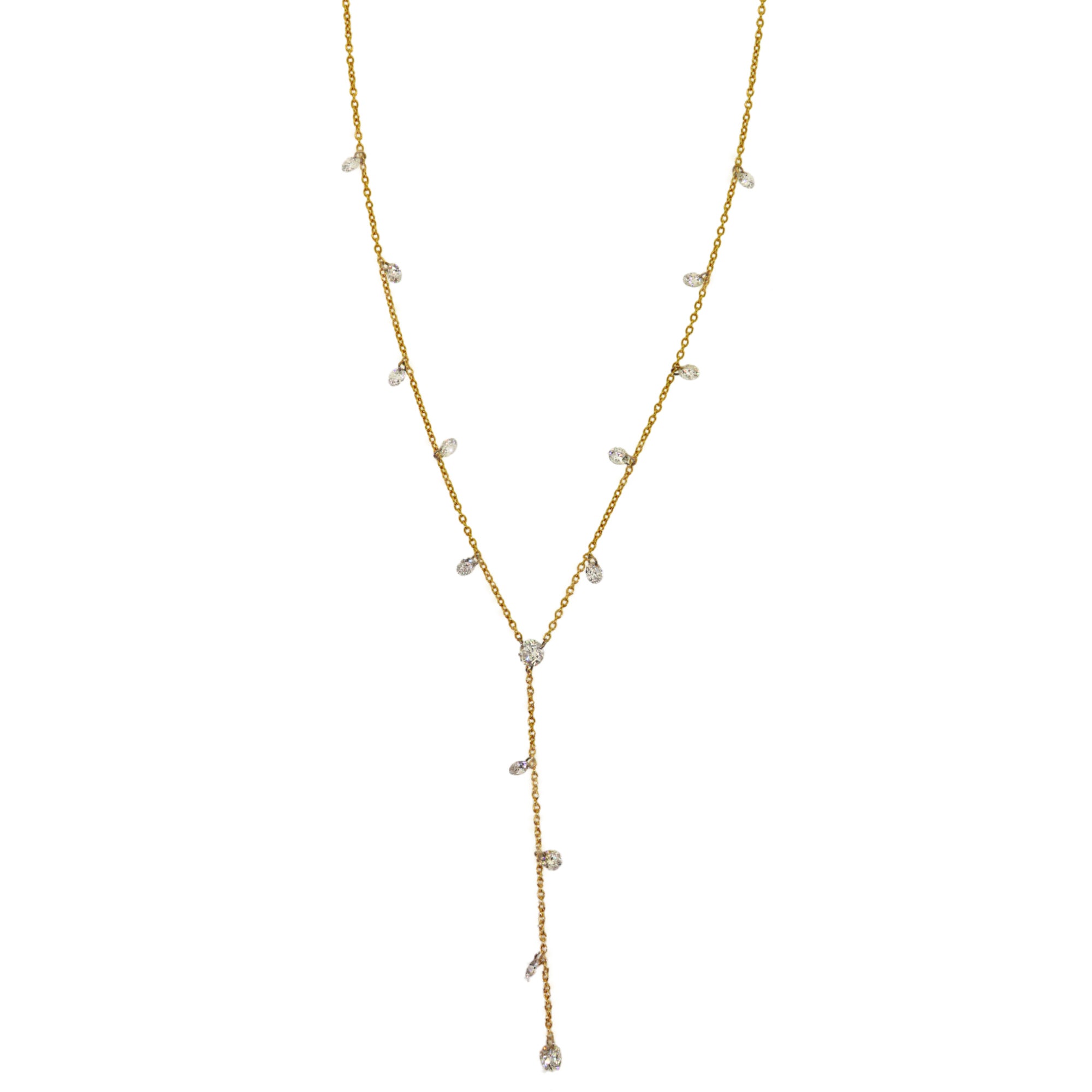 Gold & Drilled Diamond Lariat Necklace