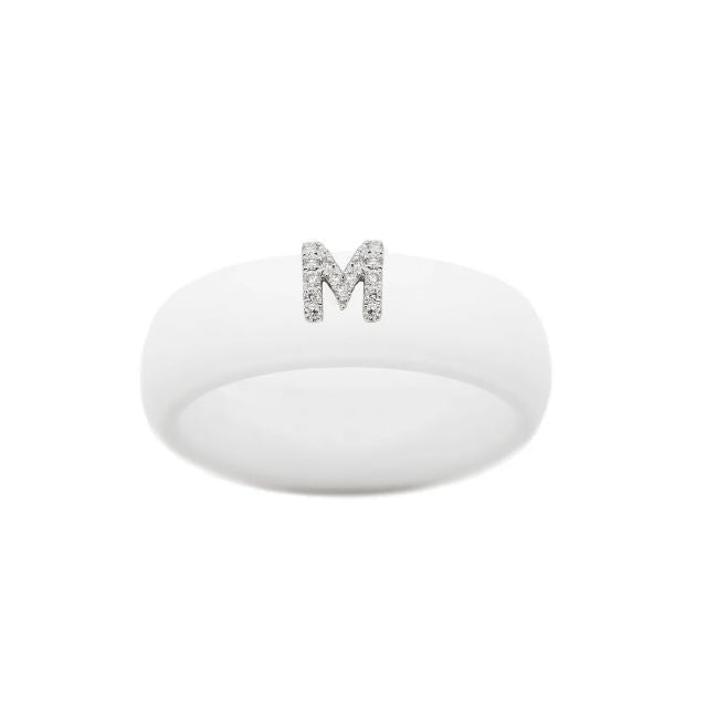 Diamond Initial "M" Silicone Band - White