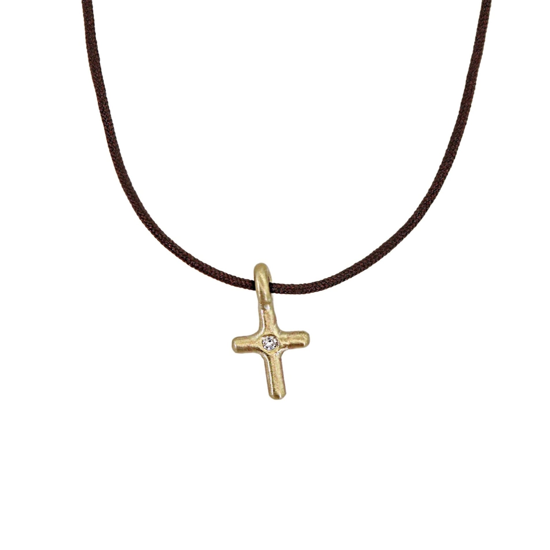 Gold & Diamond Cross Cording Necklace