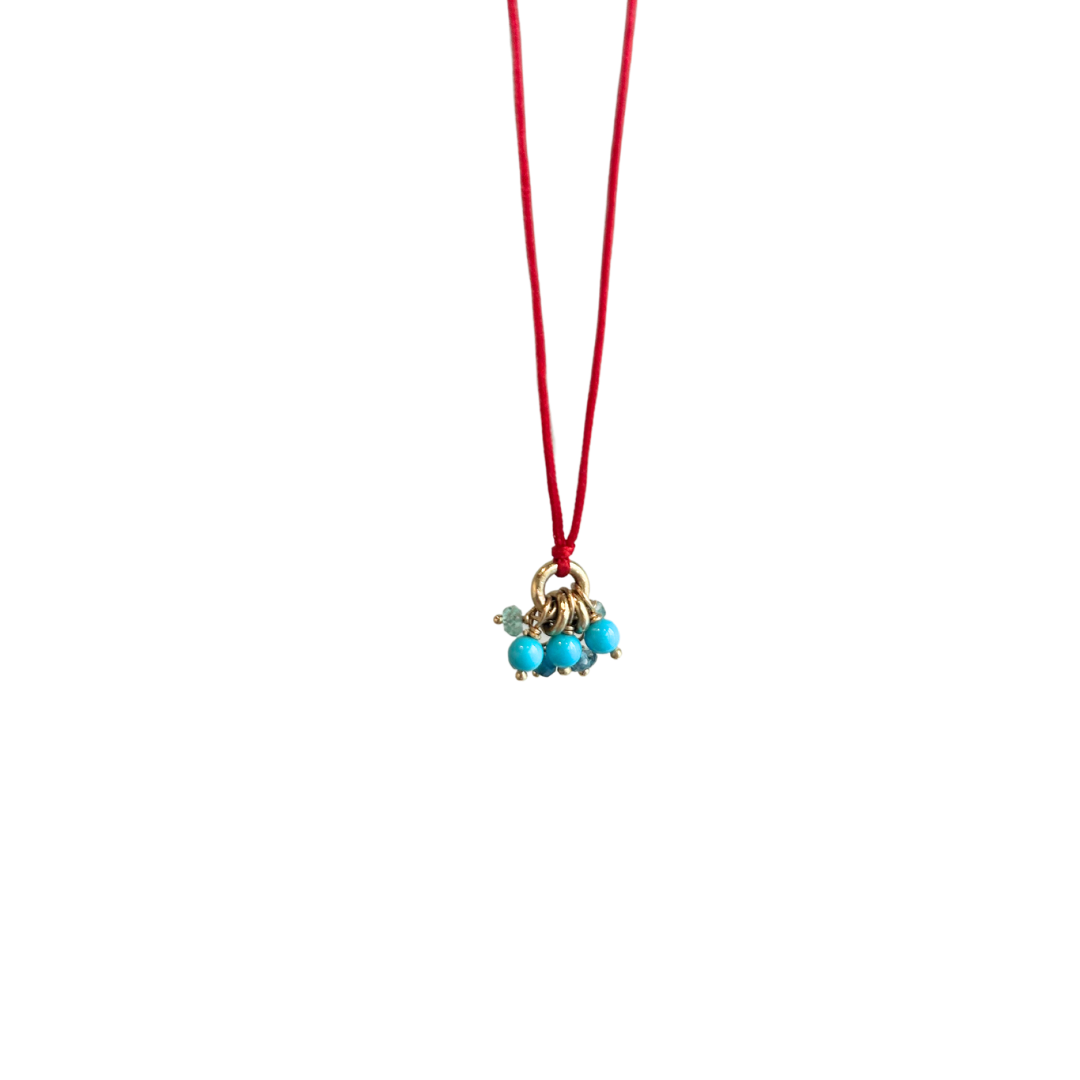 Blue Gemstone & Red Cording Necklace