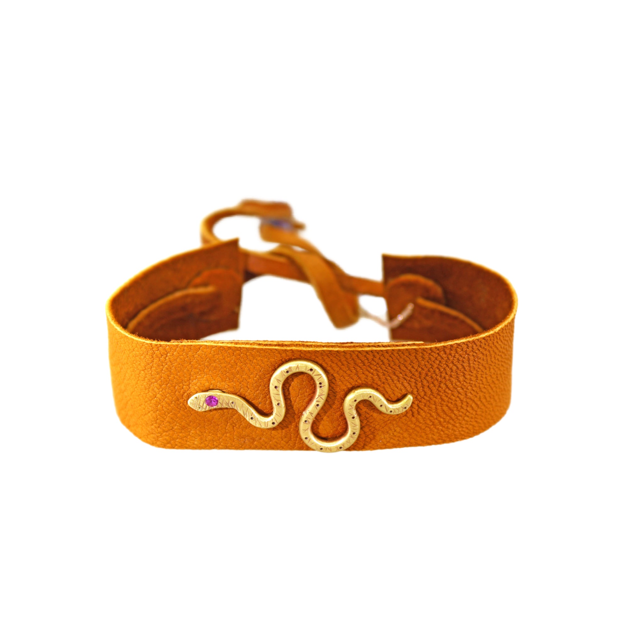 Brass & Pink Sapphire Snake Bracelet