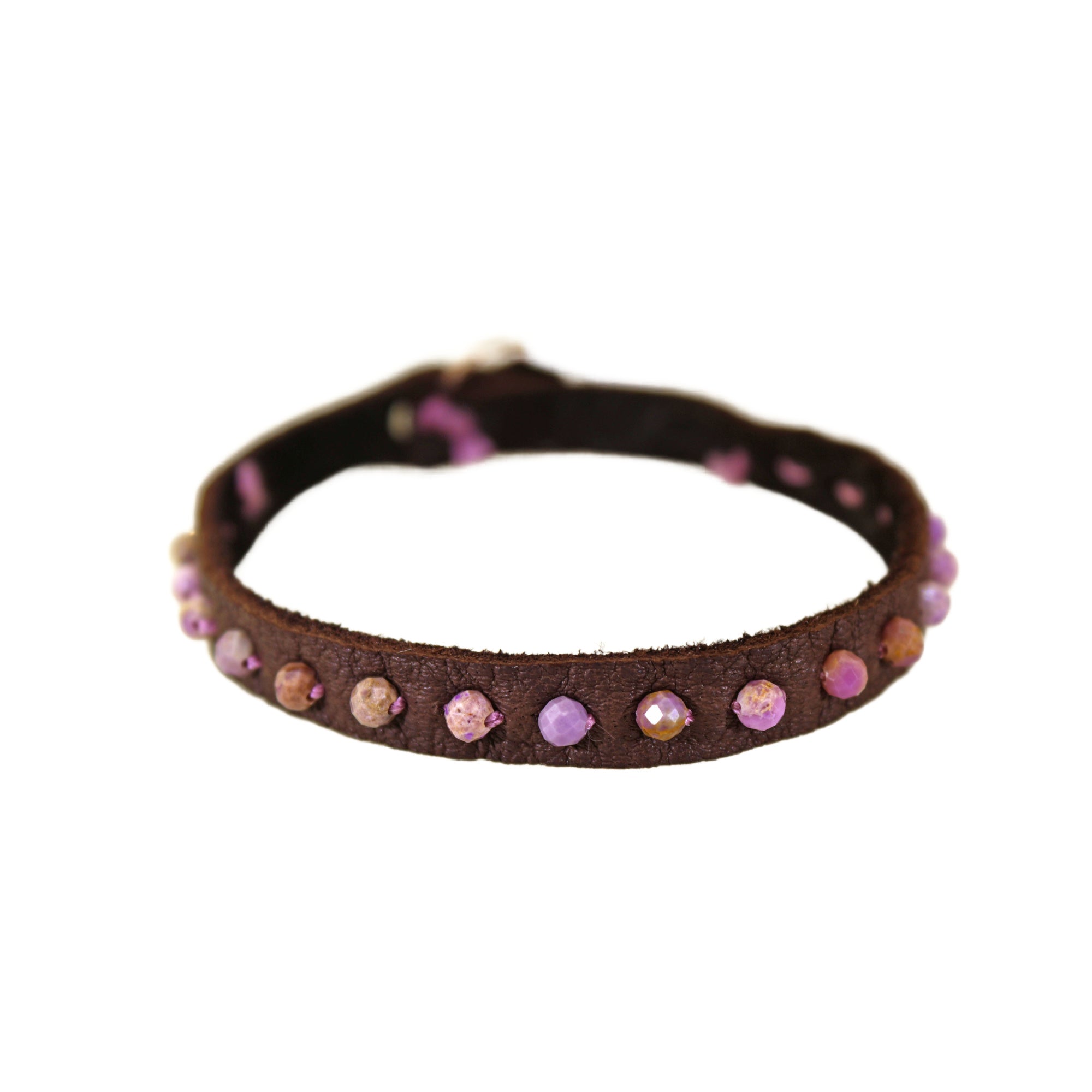 Phosphosiderite Gemstone Chocolate Deer Leather Bracelet