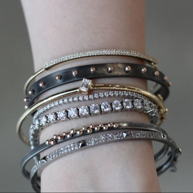 Rhodium Plated Rose Gold Studded Cuff Bracelet