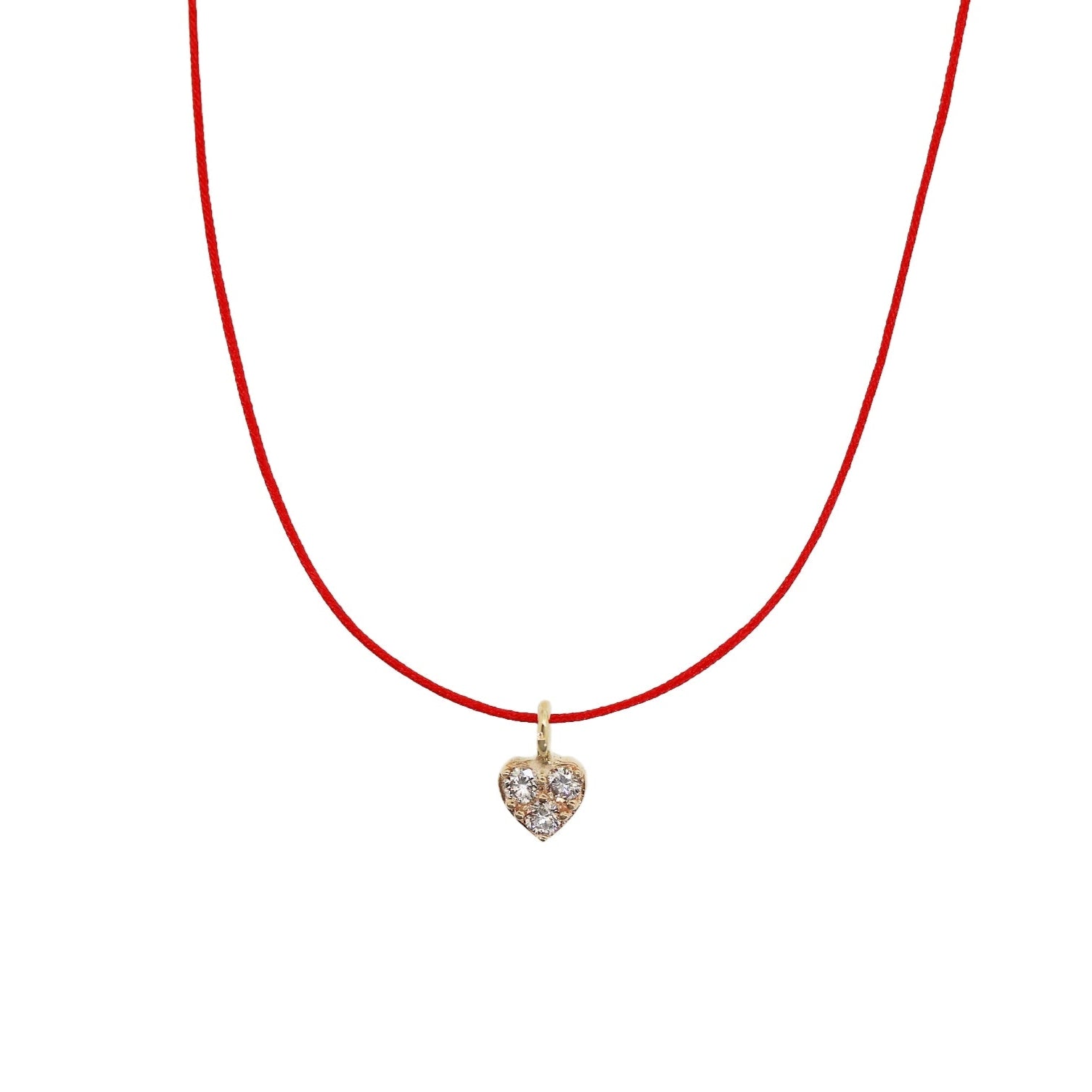 Diamond Heart & Red Macrame Cording Necklace