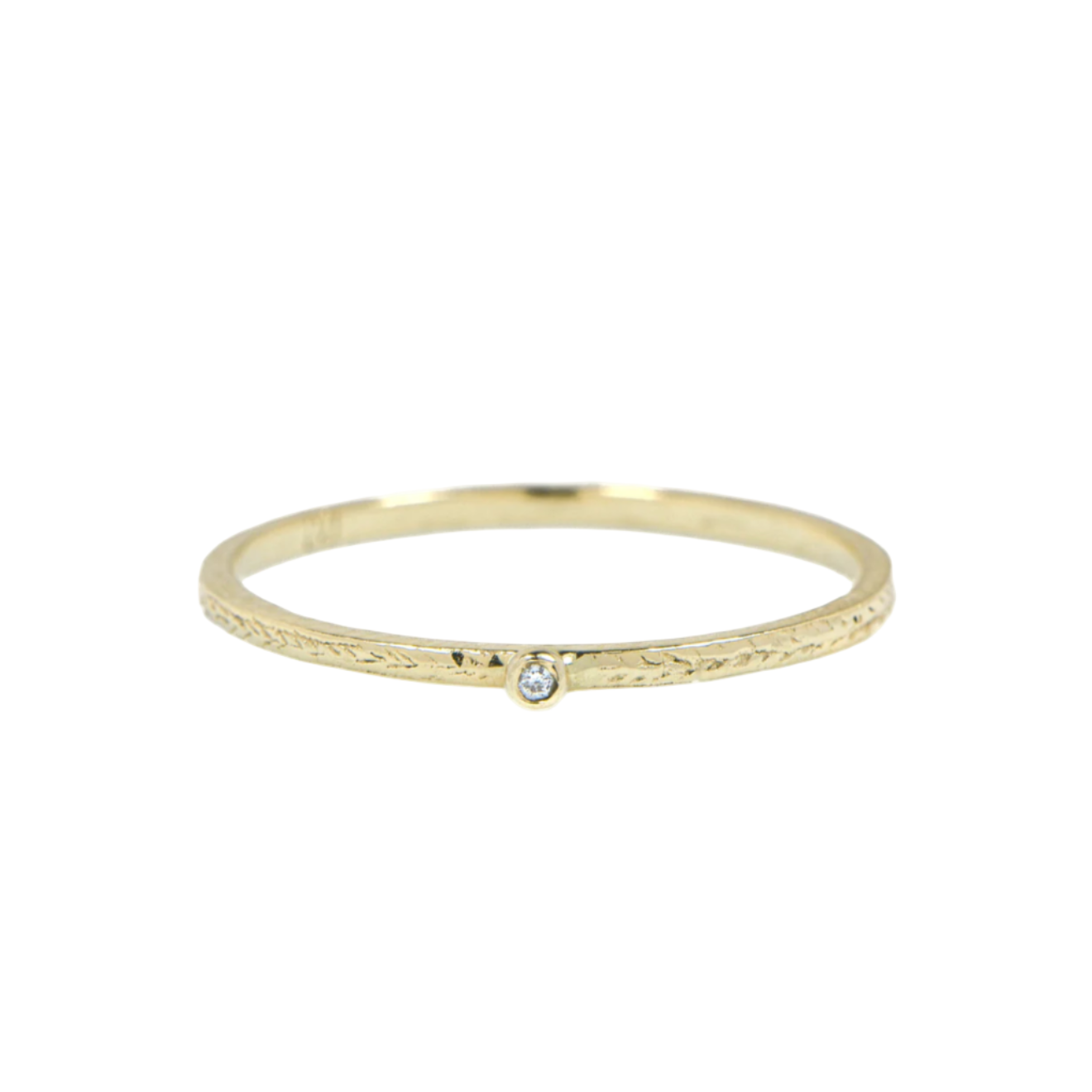 14k Tiny Diamond Engraved Stacking Ring