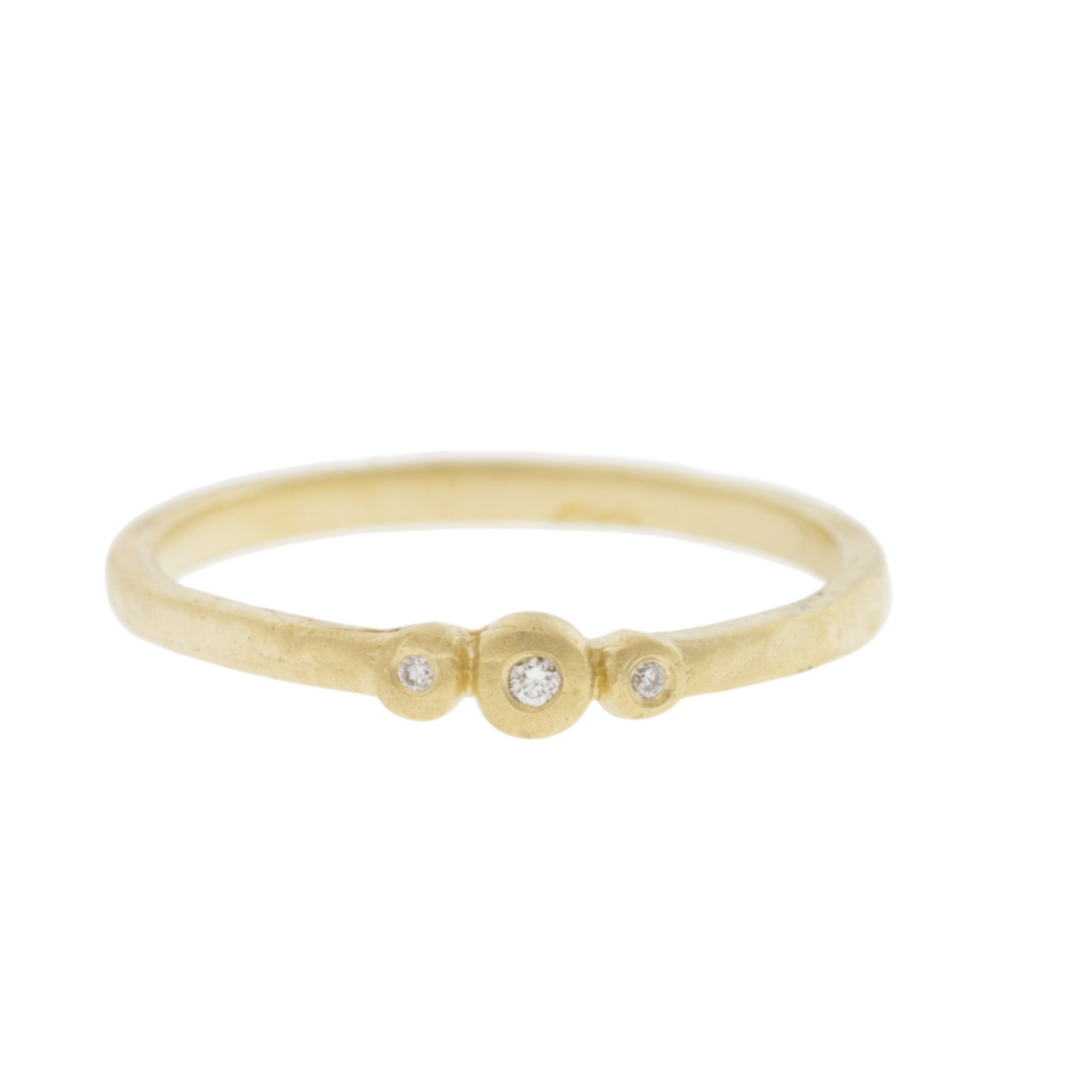 14K Hammered 3 Diamond Dot Ring