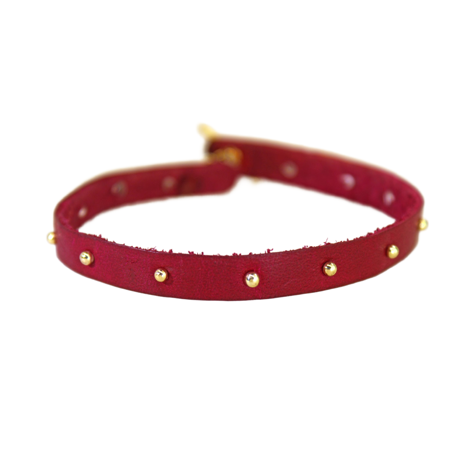 Red Leather Yellow Gold Studded Bracelet