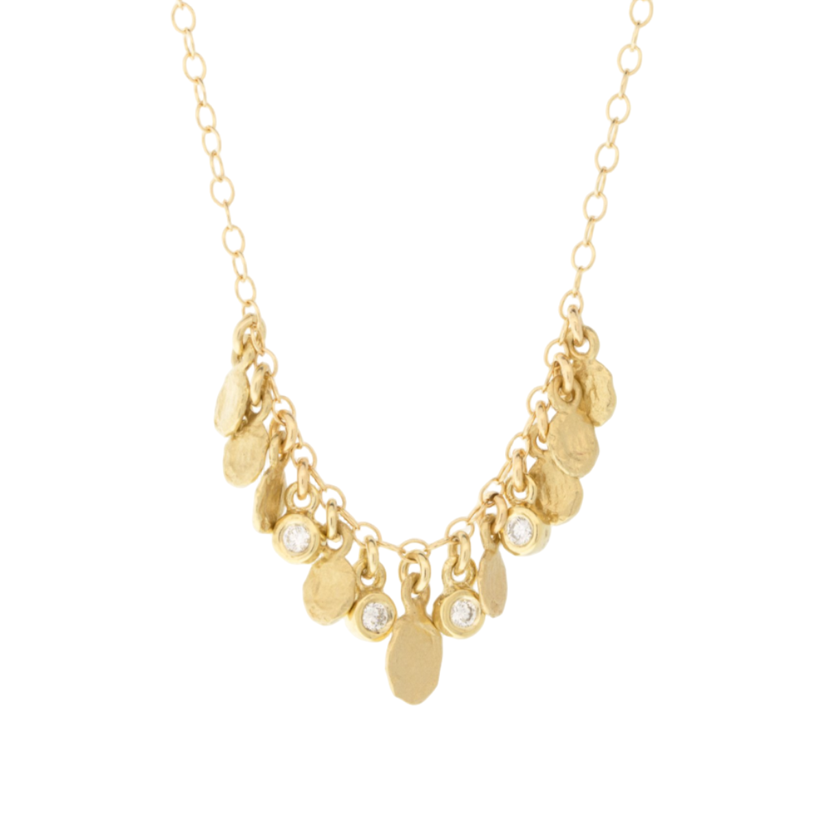 Gold Flake & Diamond Cluster Necklace