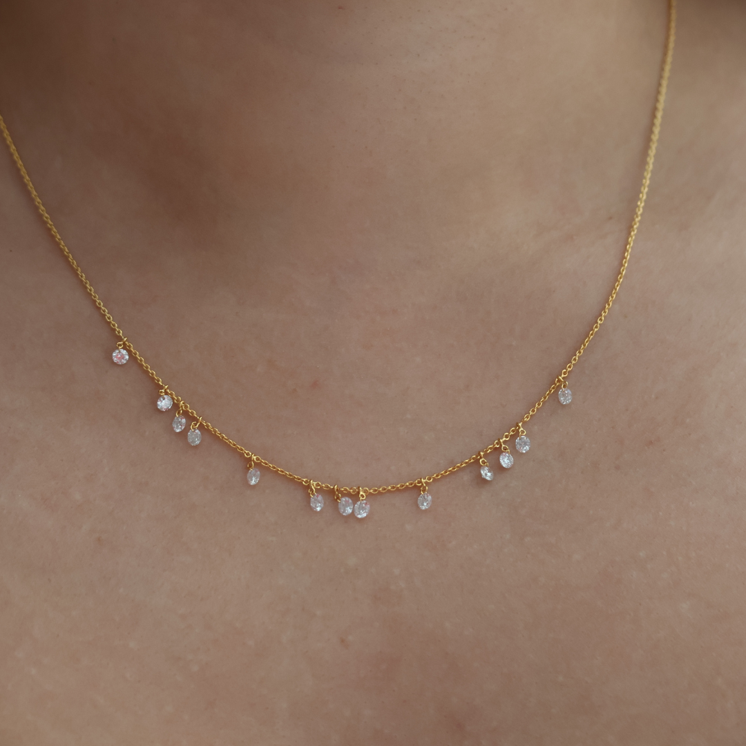 Yellow Gold Drilled Large Round Diamond Necklace
