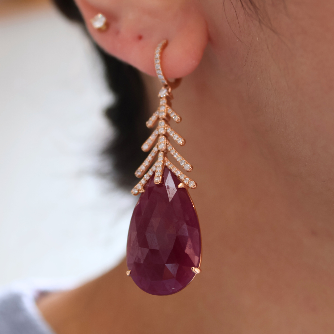 18KR Diamond Leaf Ruby Earrings