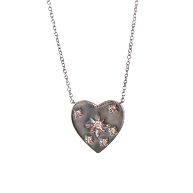 Sterling Silver Large Diamond Heart Necklace