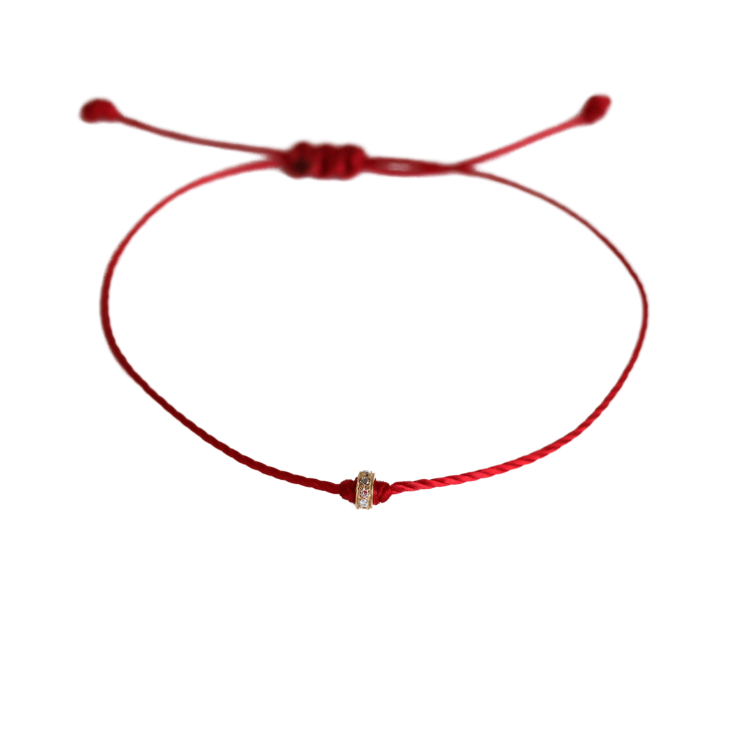 Red Macramé & Diamond Ring Bracelet