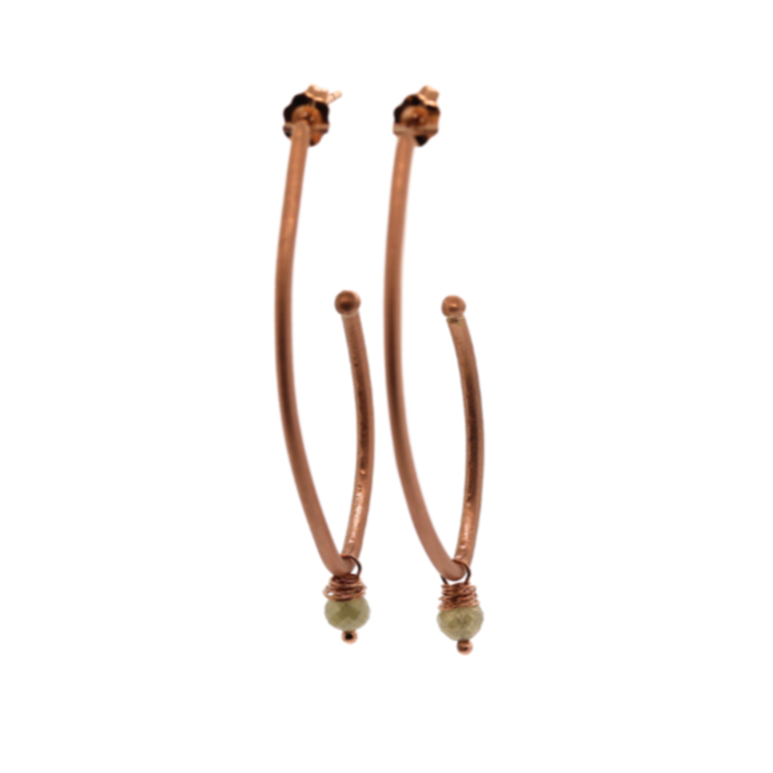 Rose Gold Oval Hoops With Raw Diamond Dangle