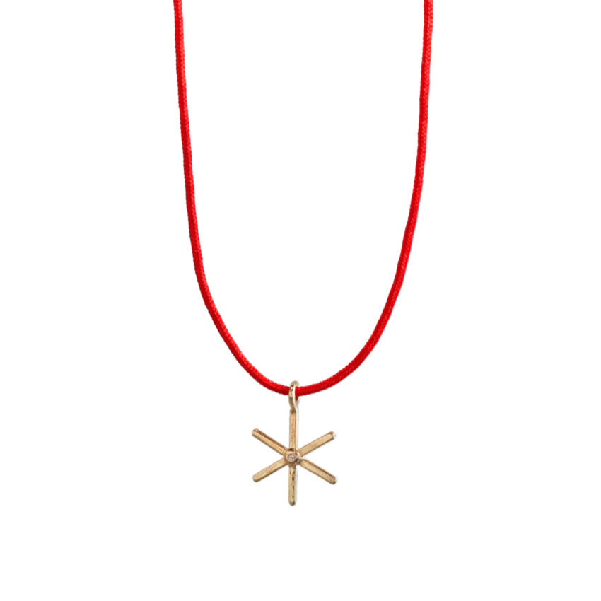 Red Cording Diamond Starburst Necklace