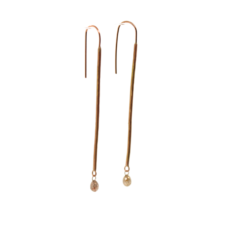 Rose Gold and Raw Diamond Bar Earrings