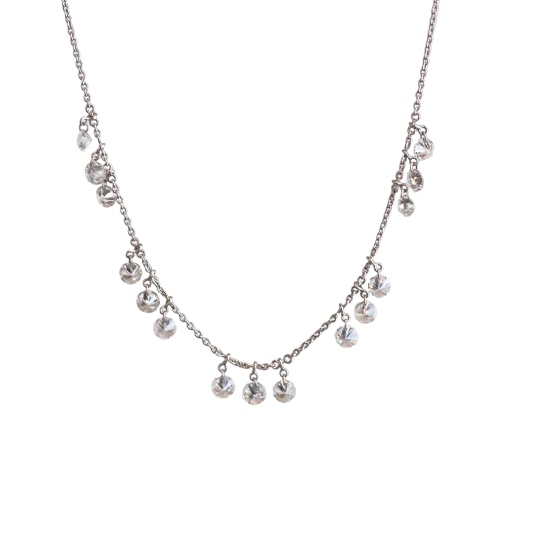 White Gold Drilled Large Round Diamond Necklace