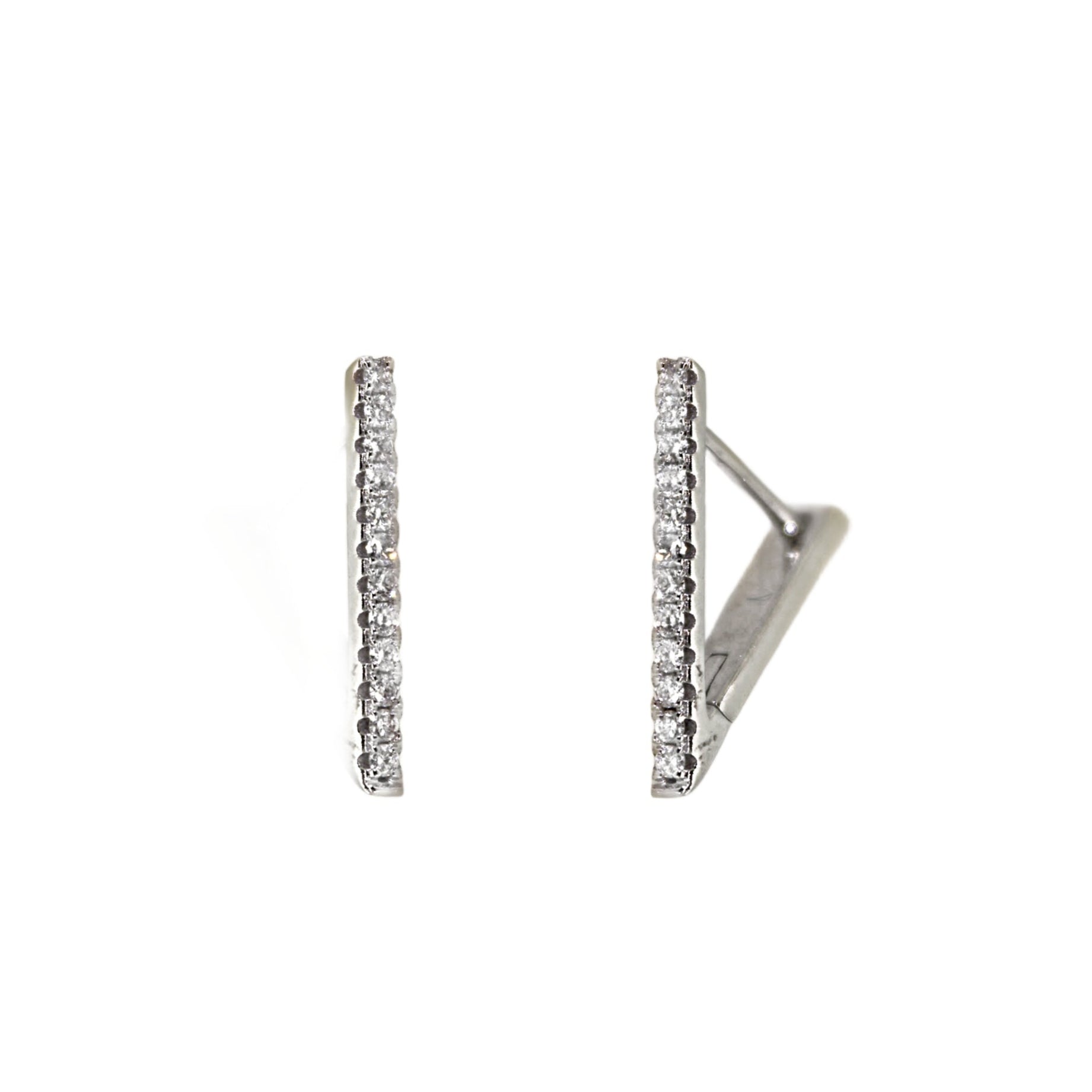 White Gold Diamond V Huggie Earrings