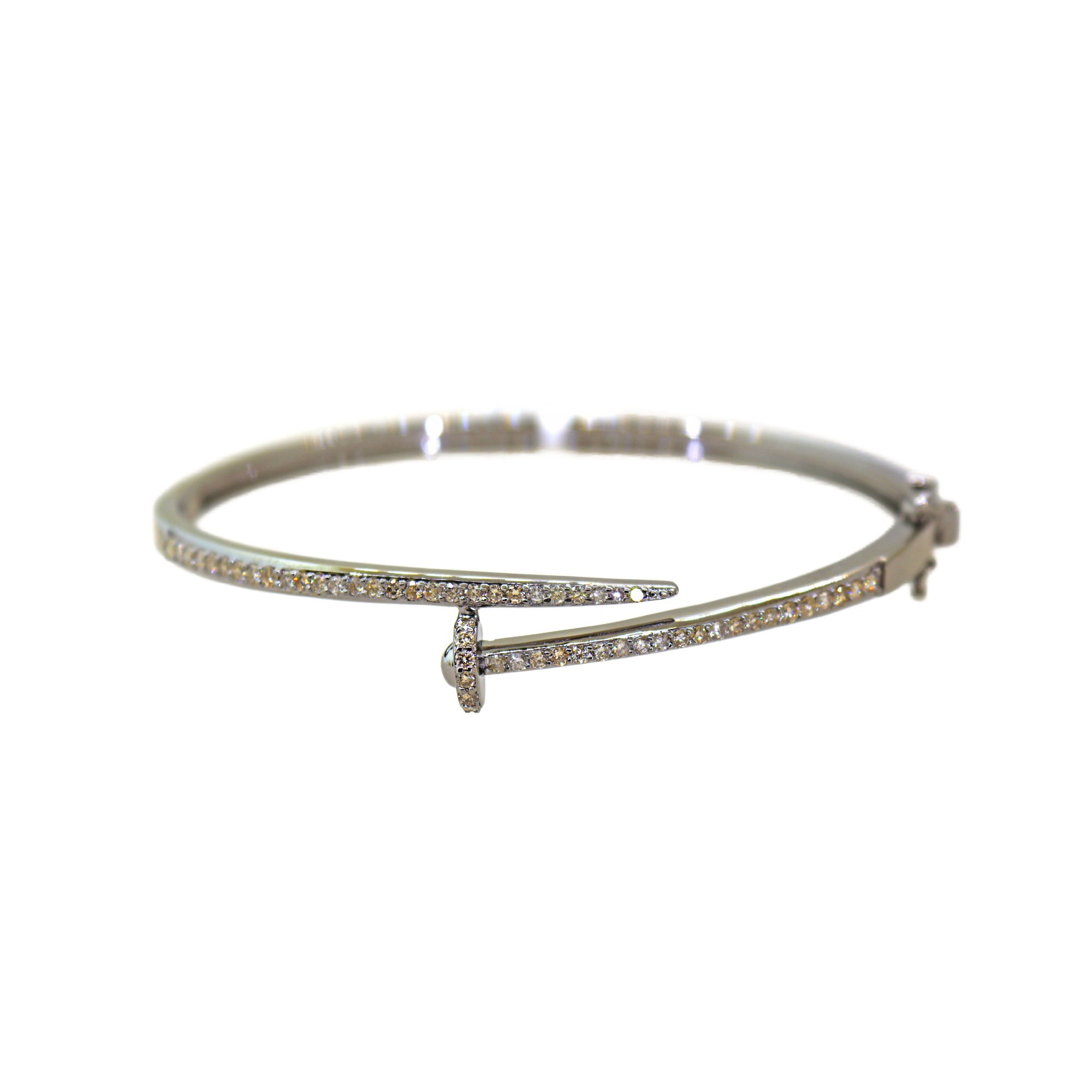 Silver Diamond Nail Bangle Bracelet