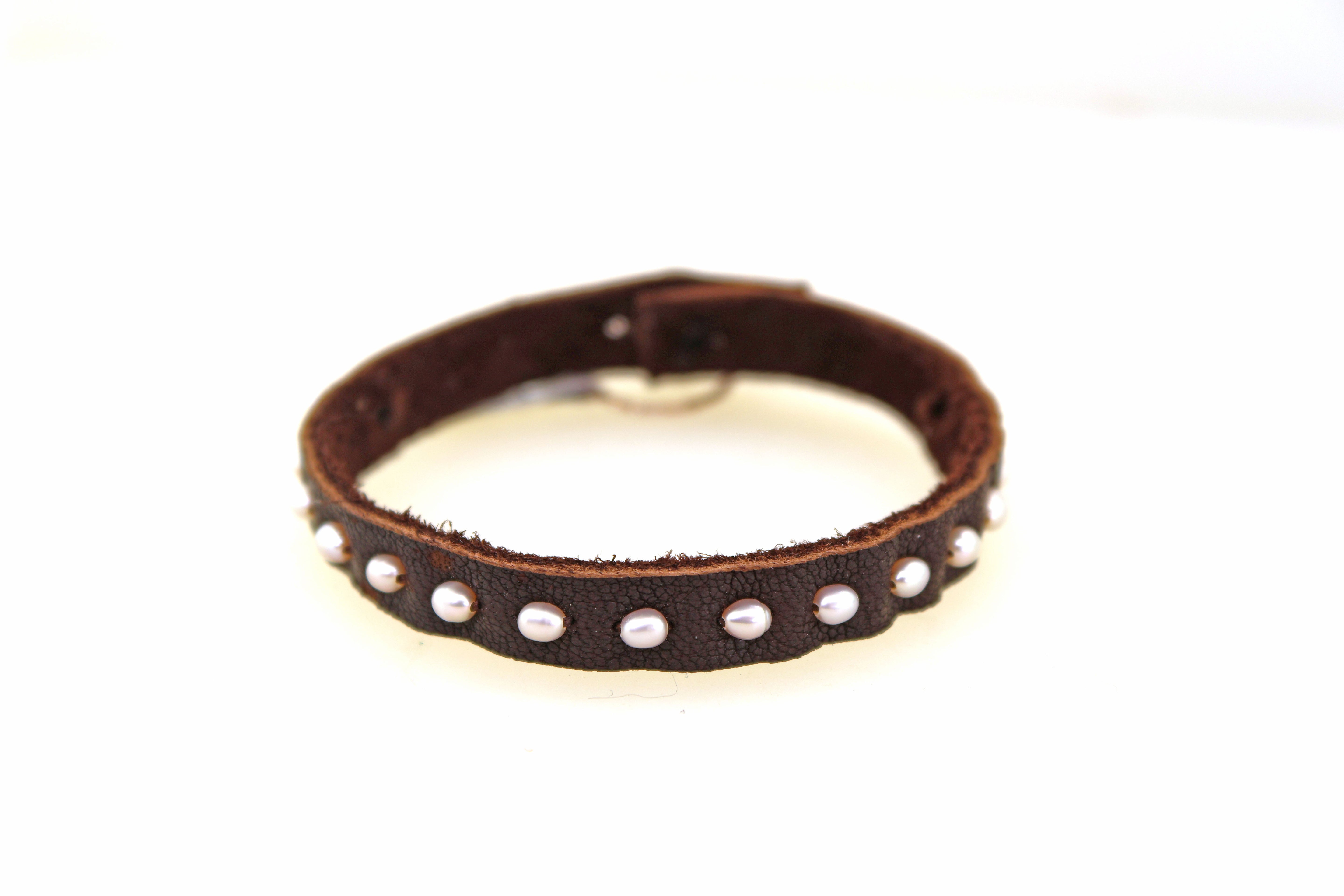 Chocolate Brown Rice Pearl Leather Bracelet