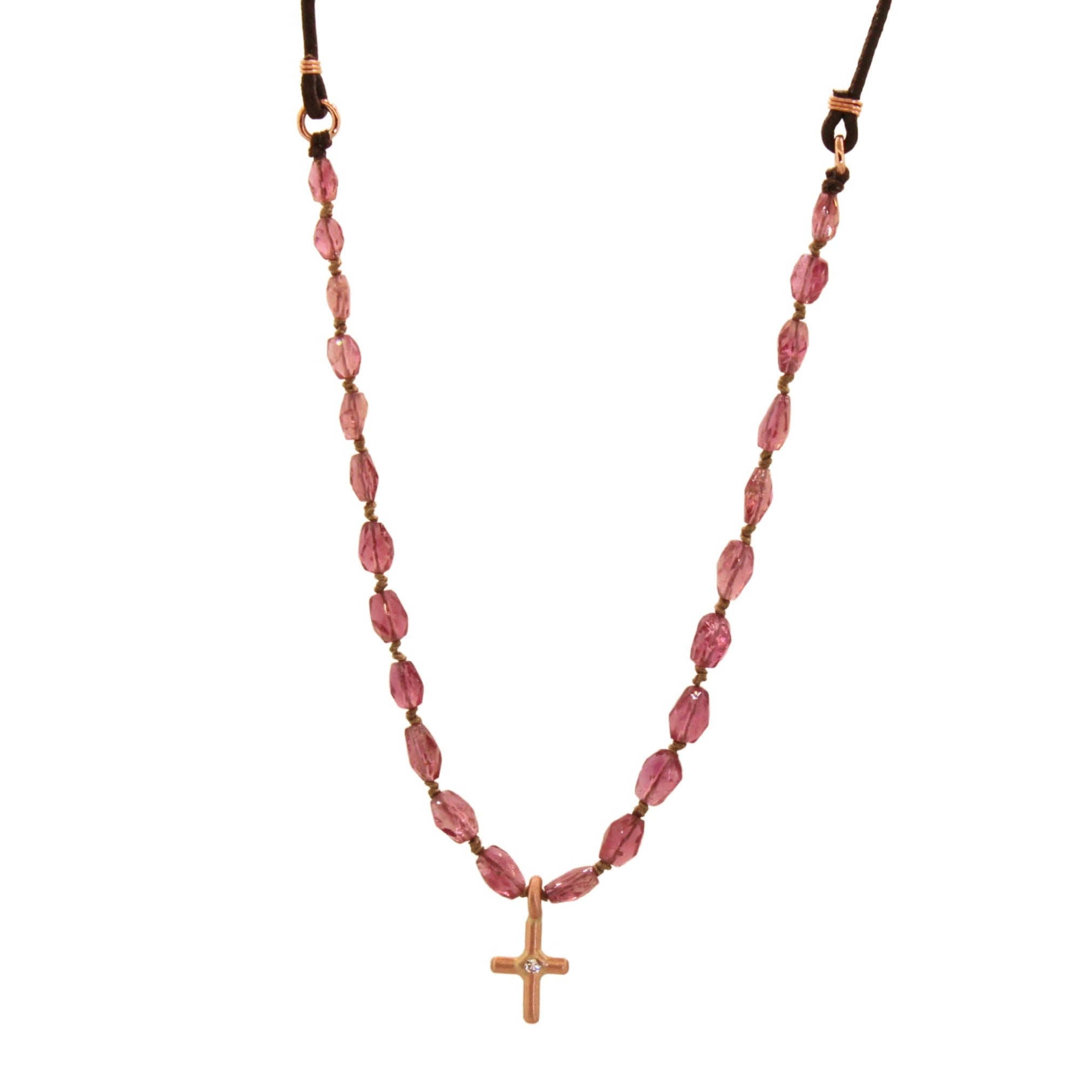 Bohemian Pink Tourmaline & Diamond Cross Necklace