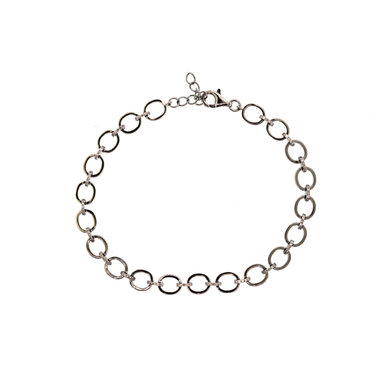 Round Chain Link & Pave Diamond Connecter Bracelet