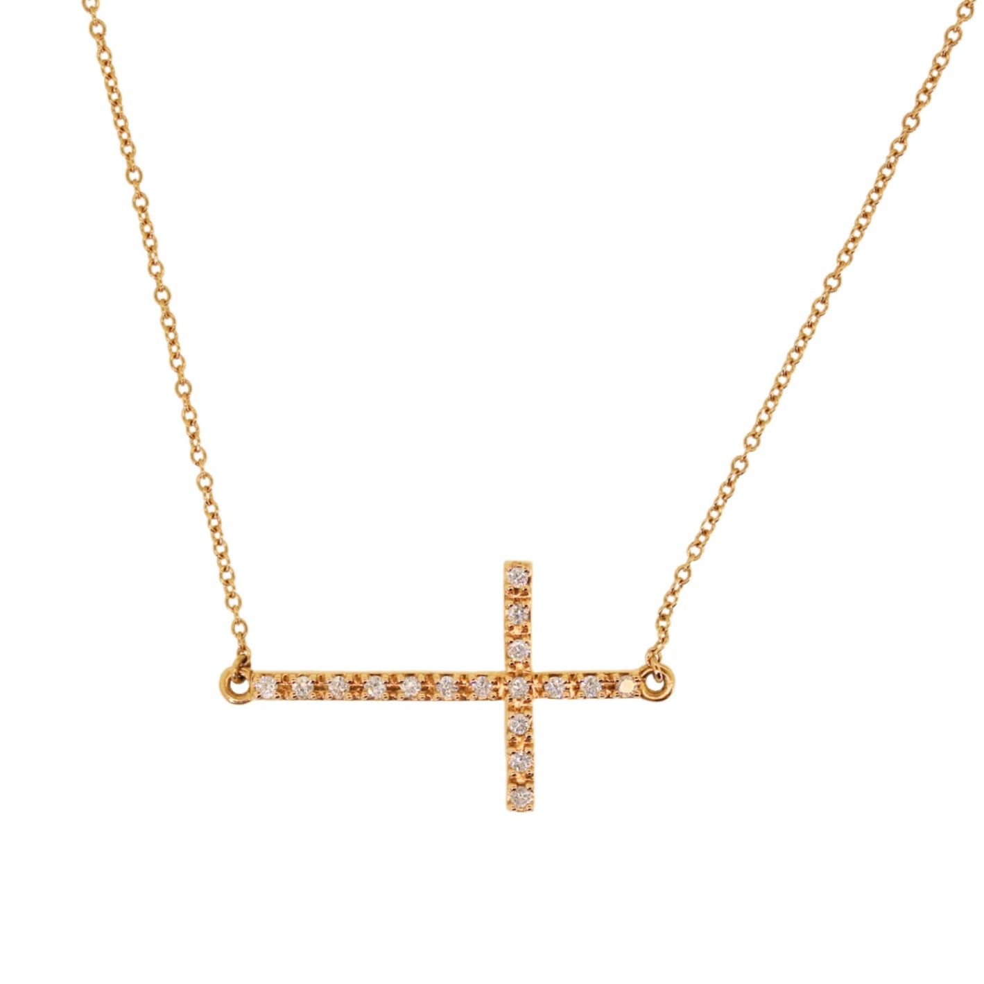 Yellow Gold Diamond Sideways Cross Necklace