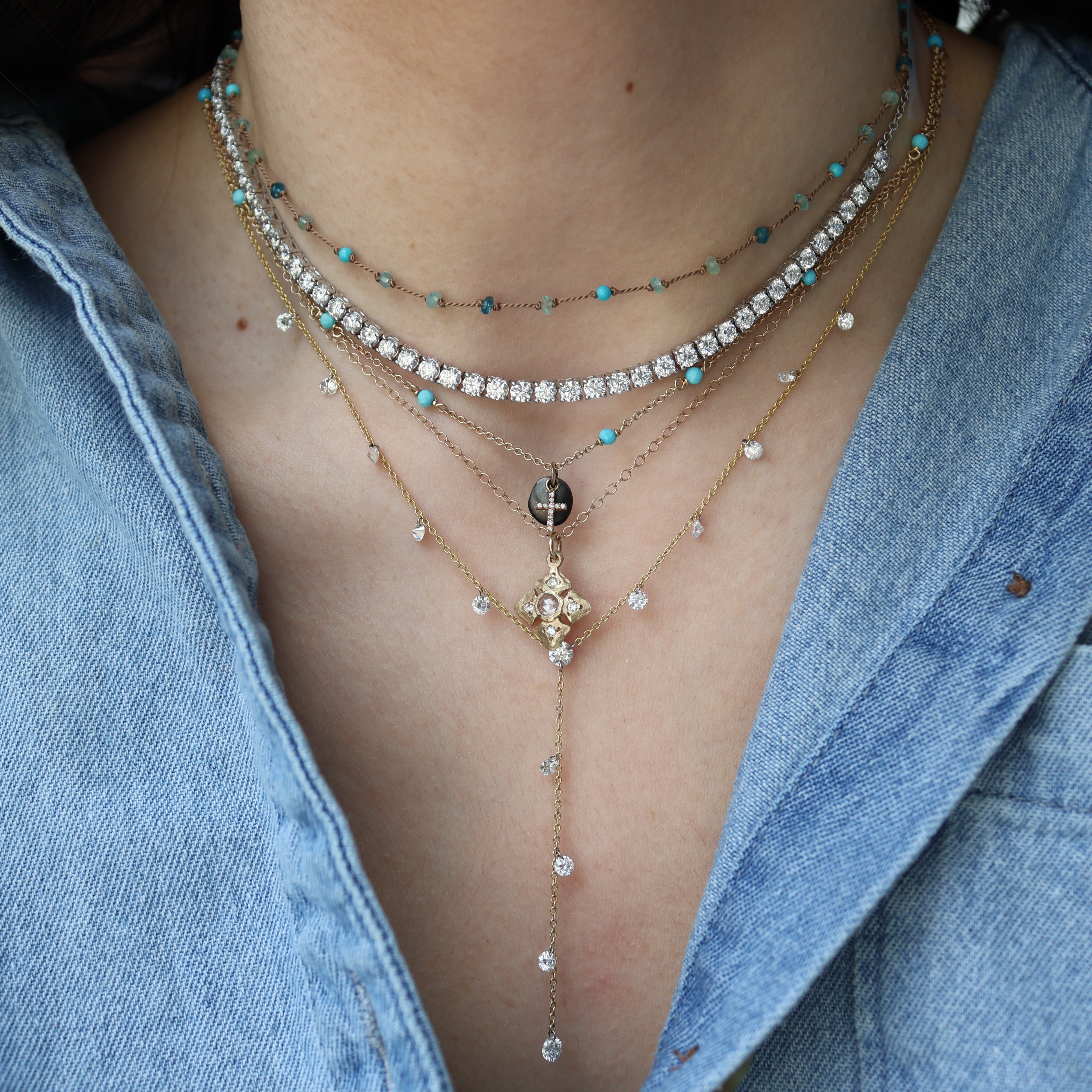 Gold & Drilled Diamond Lariat Necklace