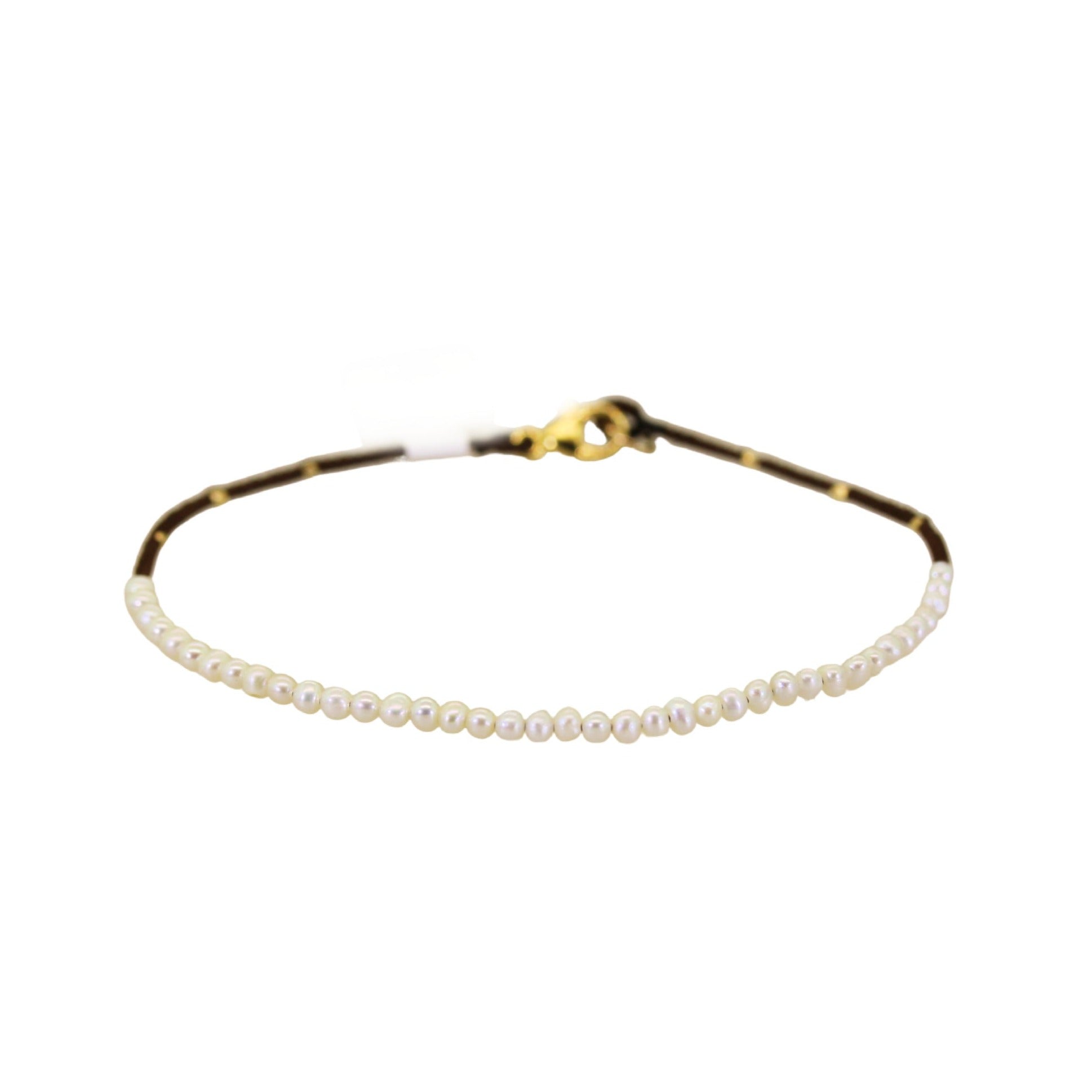 Pearl & Gold Beaded Silk Bracelet