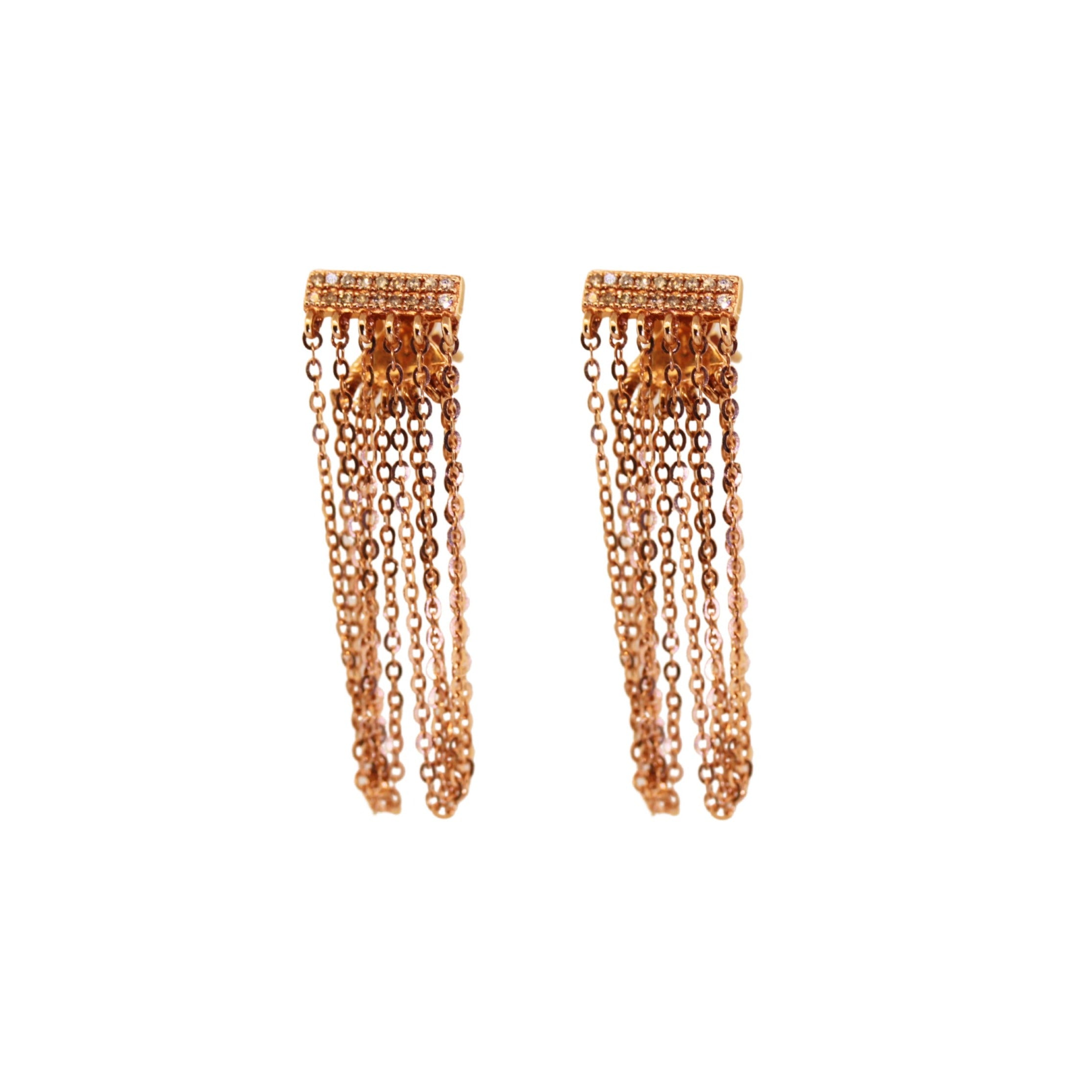 Gold Pave Diamond Bar & Chain Earrings