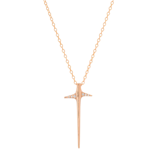 Rose Gold Diamond Vertical Thorn Necklace - Small