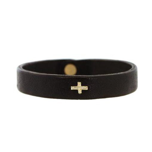 Pave Diamond Cross Leather Bracelet