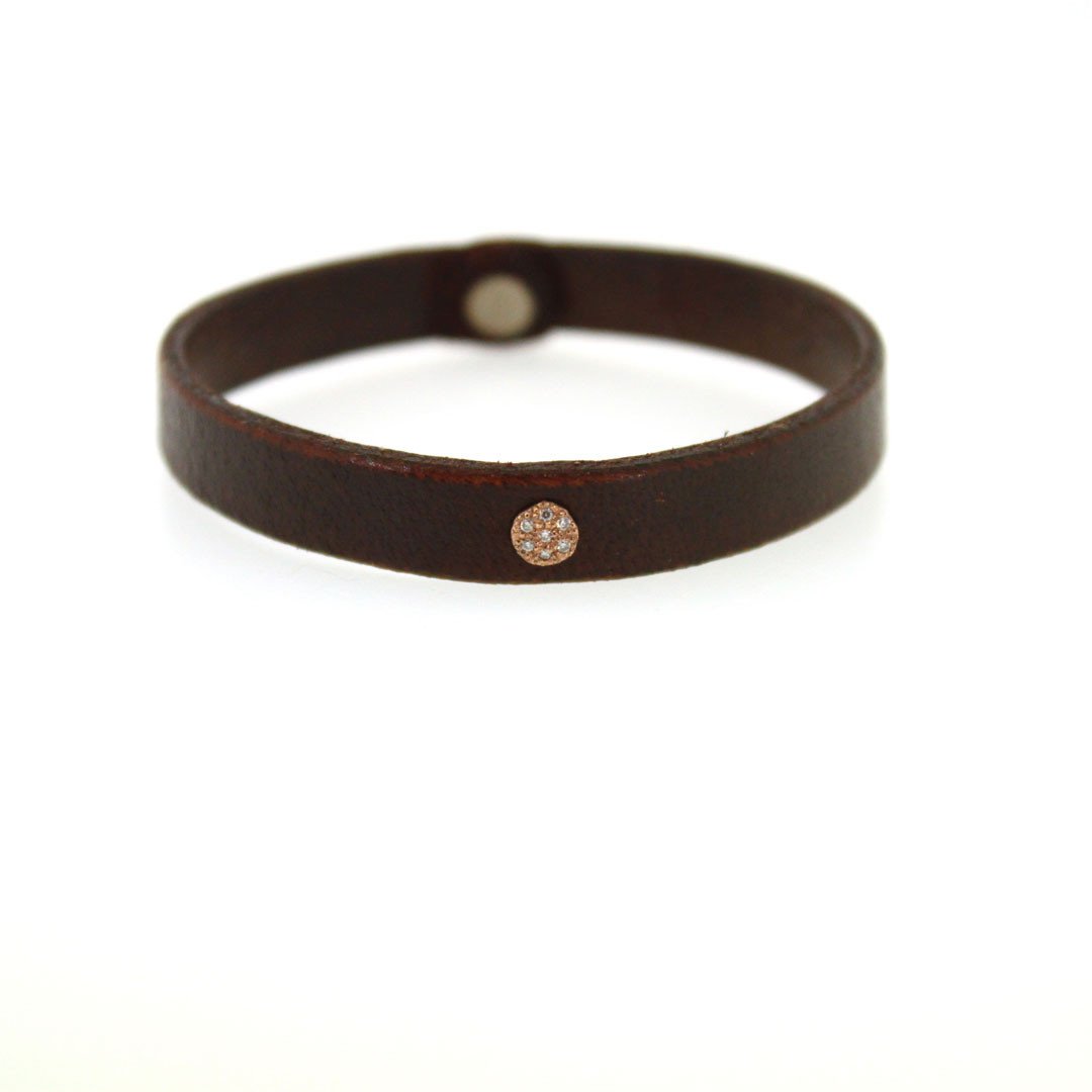 Custom Buffalo Leather Bracelet with Rose Gold Disc & Diamonds - Houston, Texas