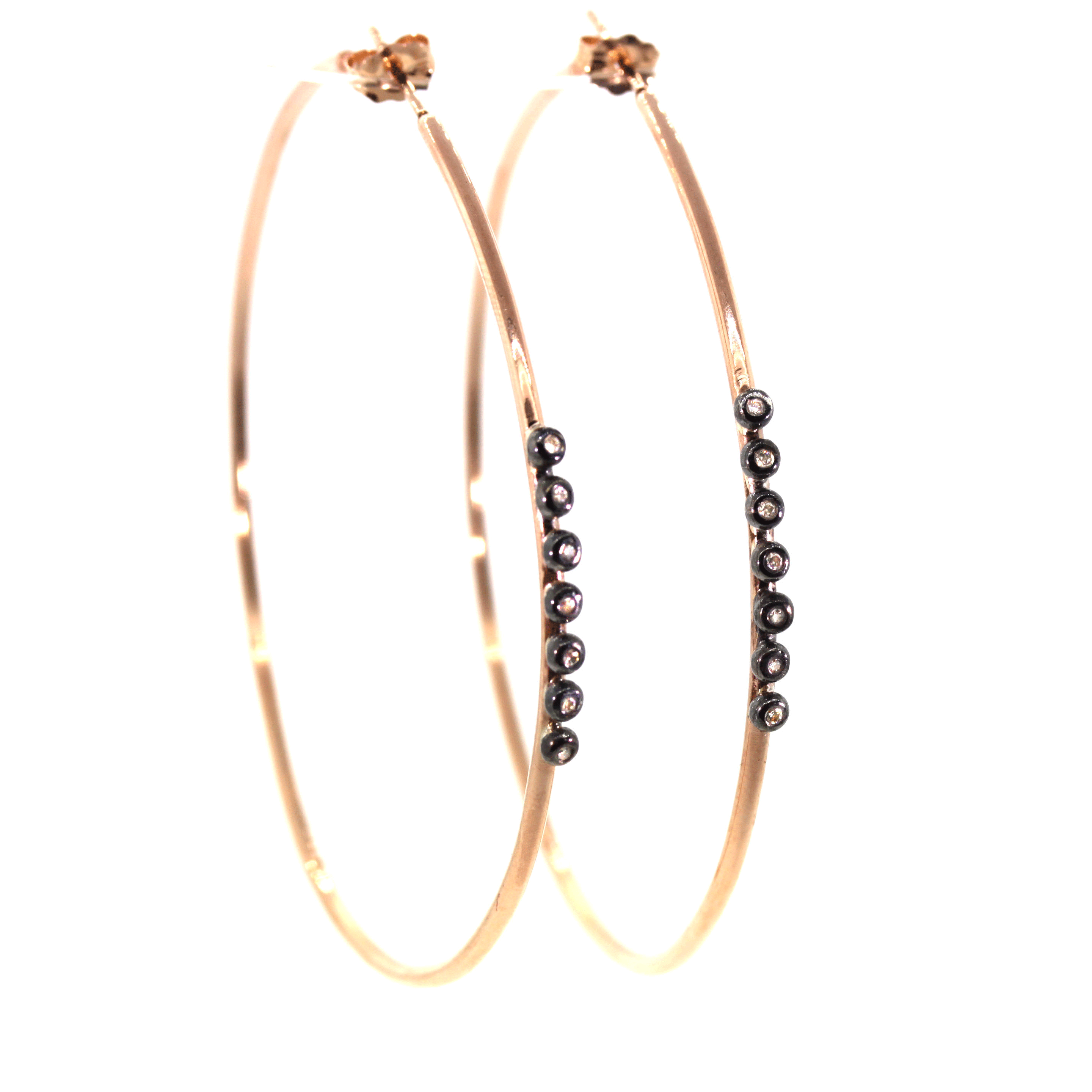 Gold Hoop Earrings with Oxidized Diamond Bezels  -Rebecca Lankford Designs - Houston, TX