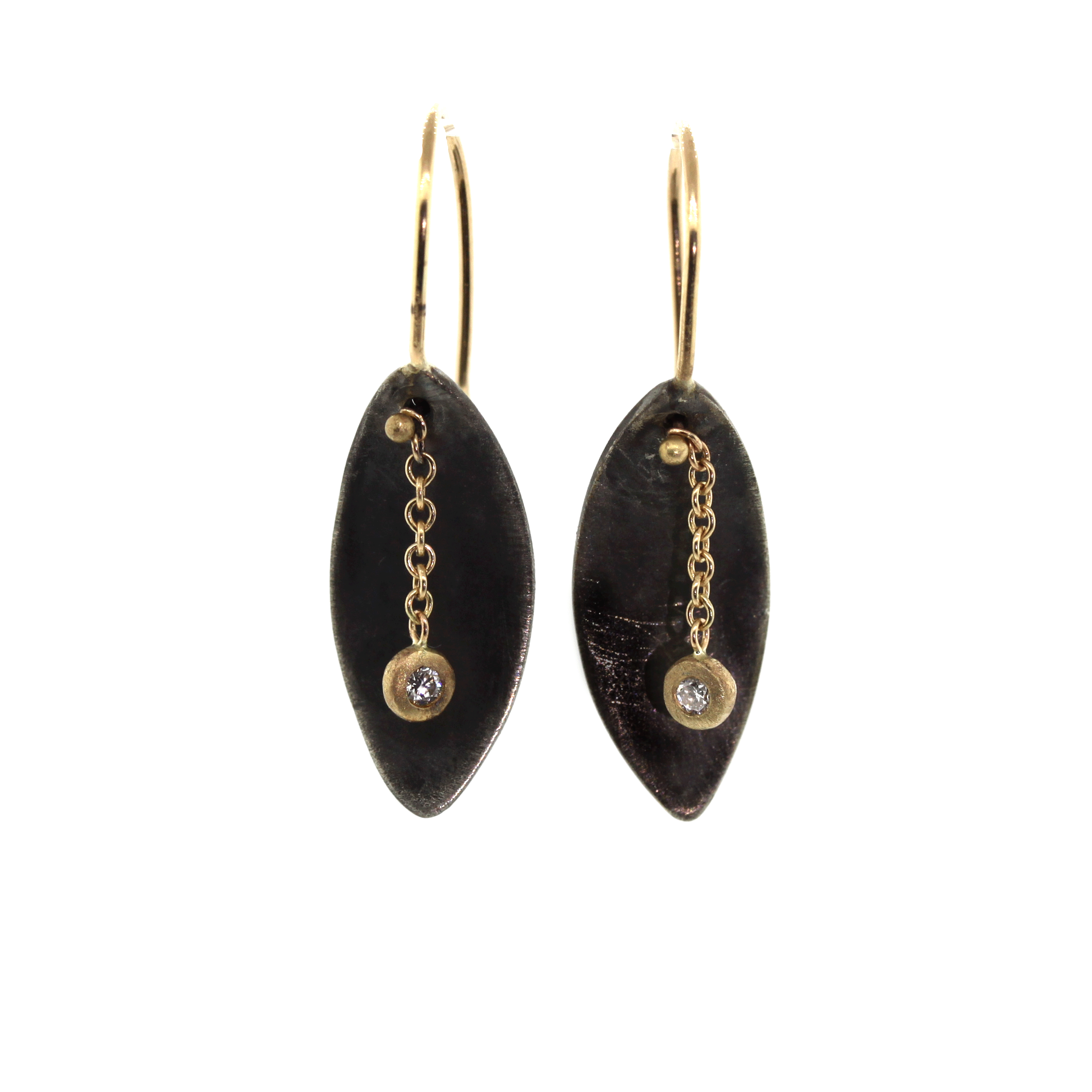 Silver & Gold Curved Oval Diamond Earring - Rebecca Lankford Designs