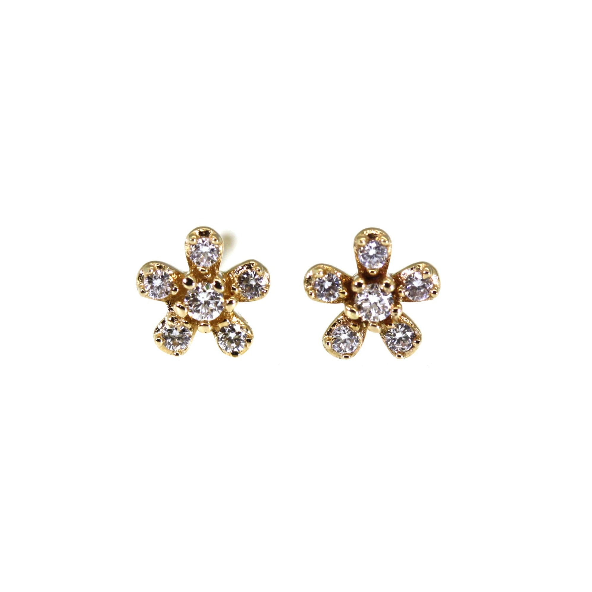 Flower Stud Earrings with Six Diamonds