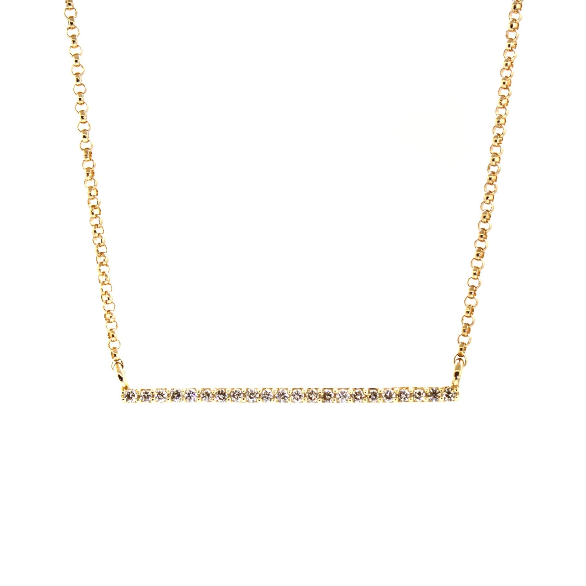 Gold & Pave Diamond Single Row Bar Necklace