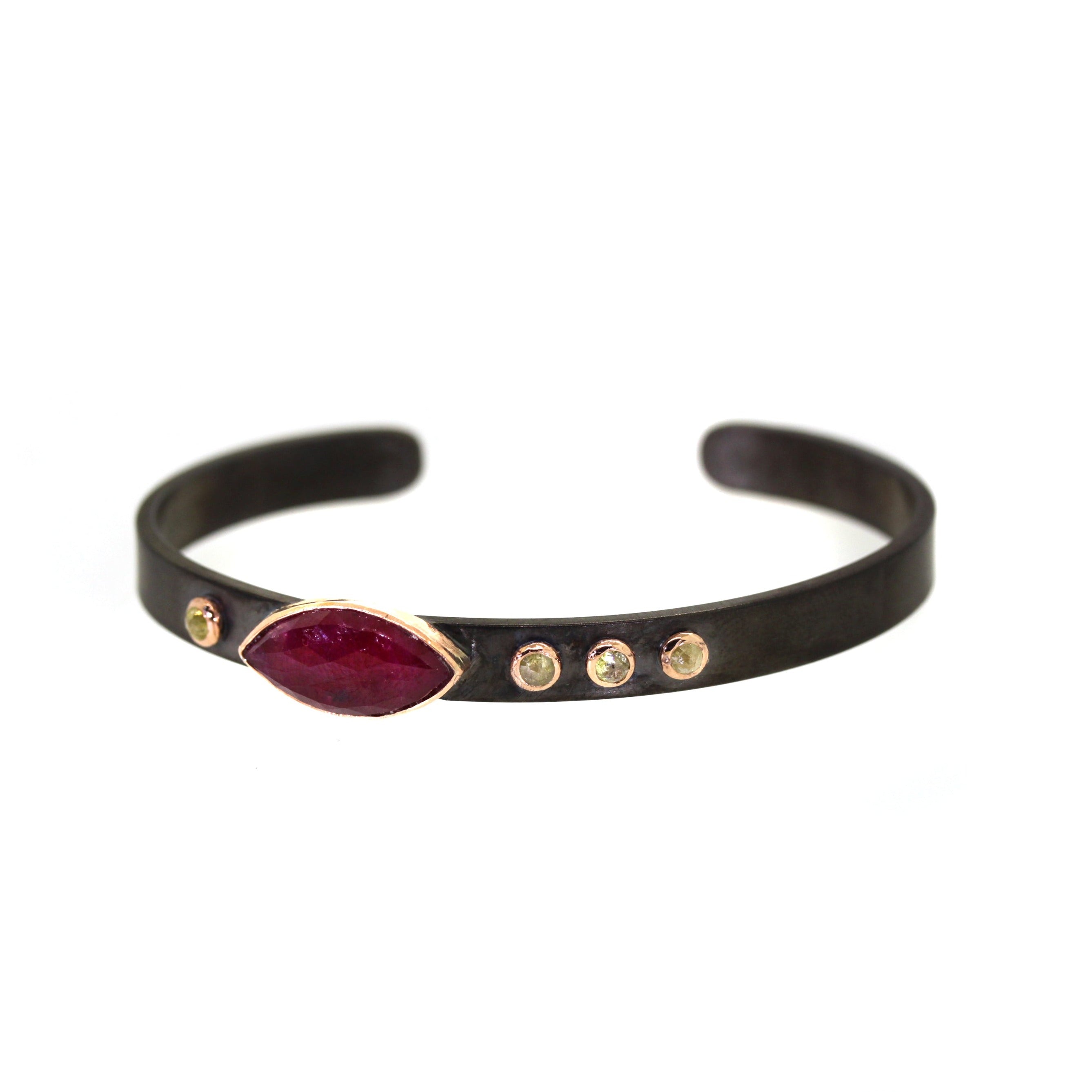 Marquise Shaped Ruby & Diamond Cuff Bracelet