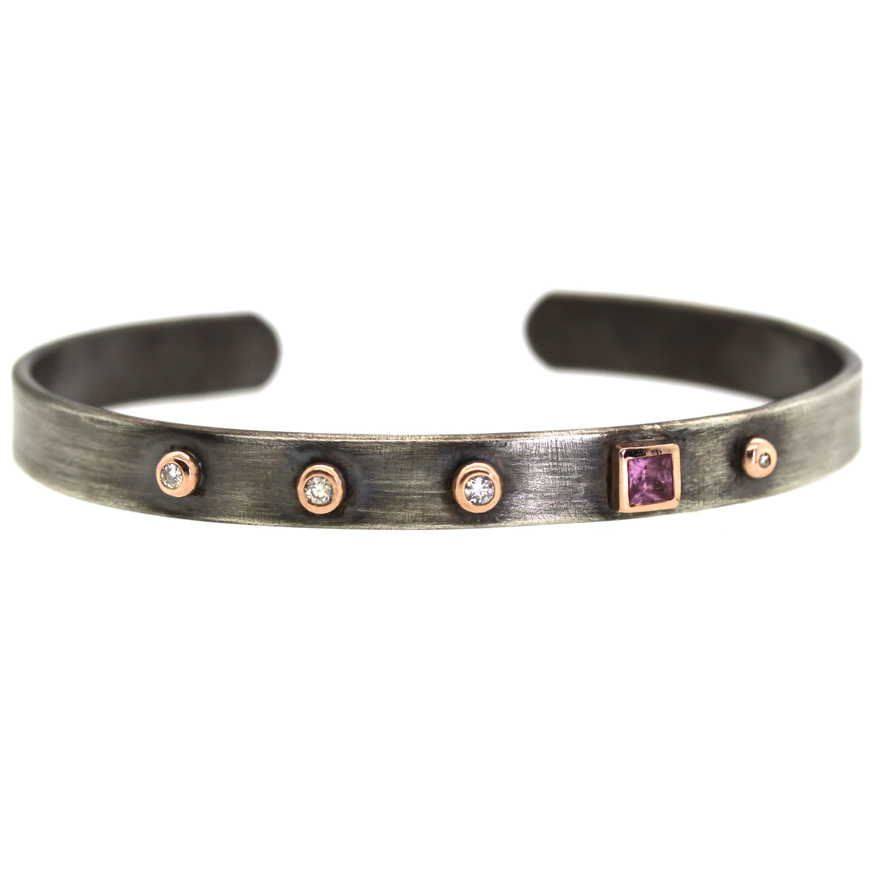 Custom Pink Sapphire and Diamond Cuff Bracelet - Houston, Texas