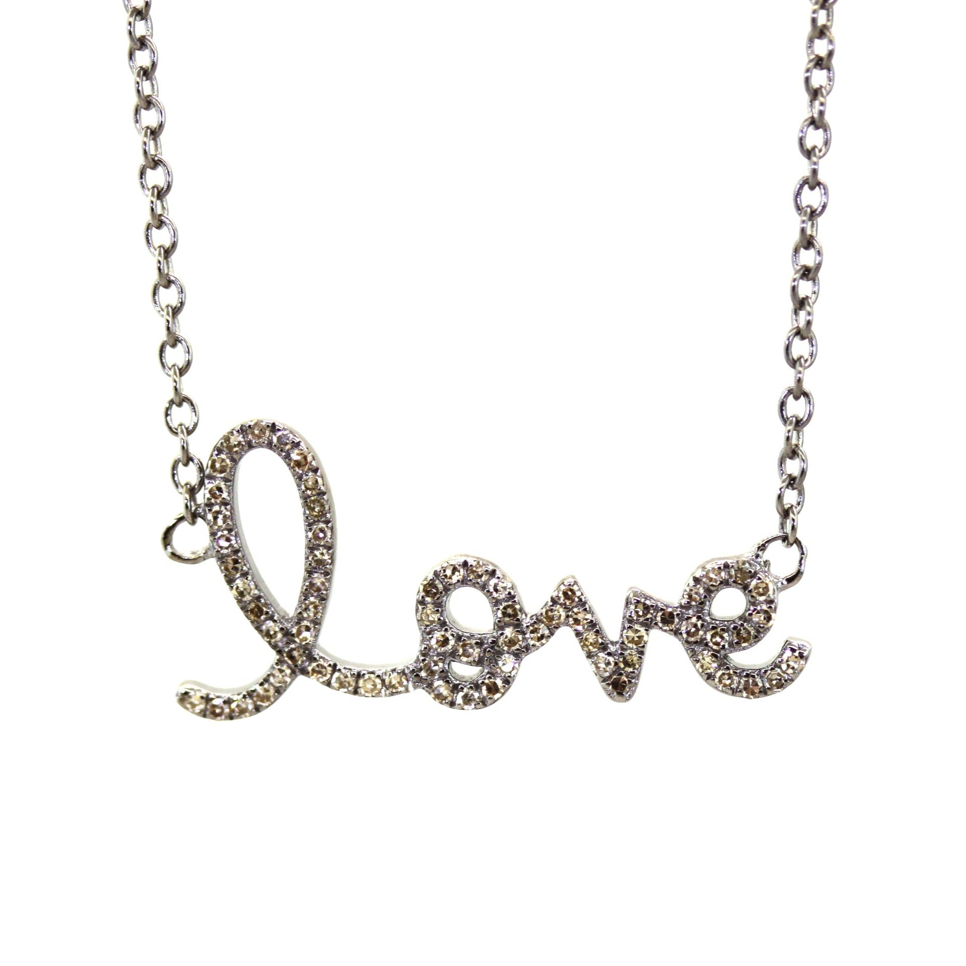 Silver Pave Diamond Love Necklace