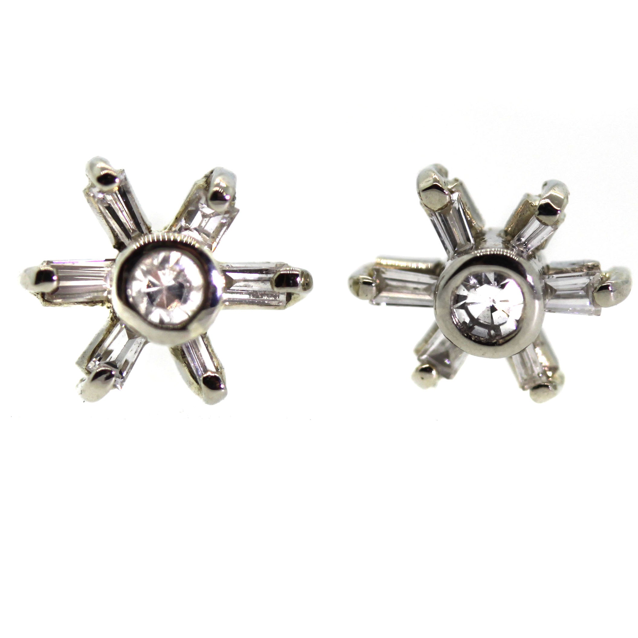 Baguette Diamond Flower Stud Earrings - Rebecca Lankford Designs - Houston, TX