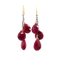 Three Drop Gemstone Dangle Earrings