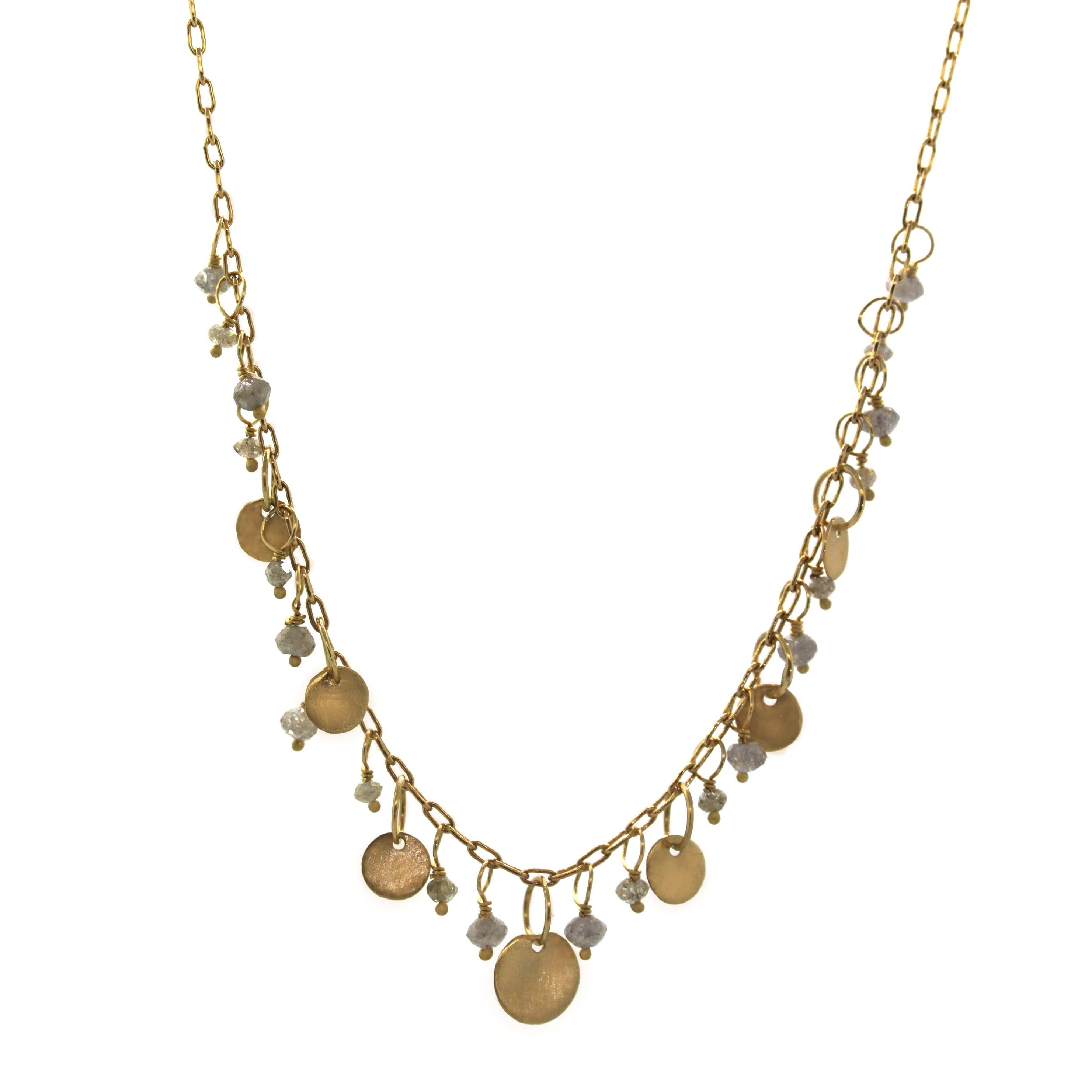 Raw Diamond and Gold Disc Dangle Necklace