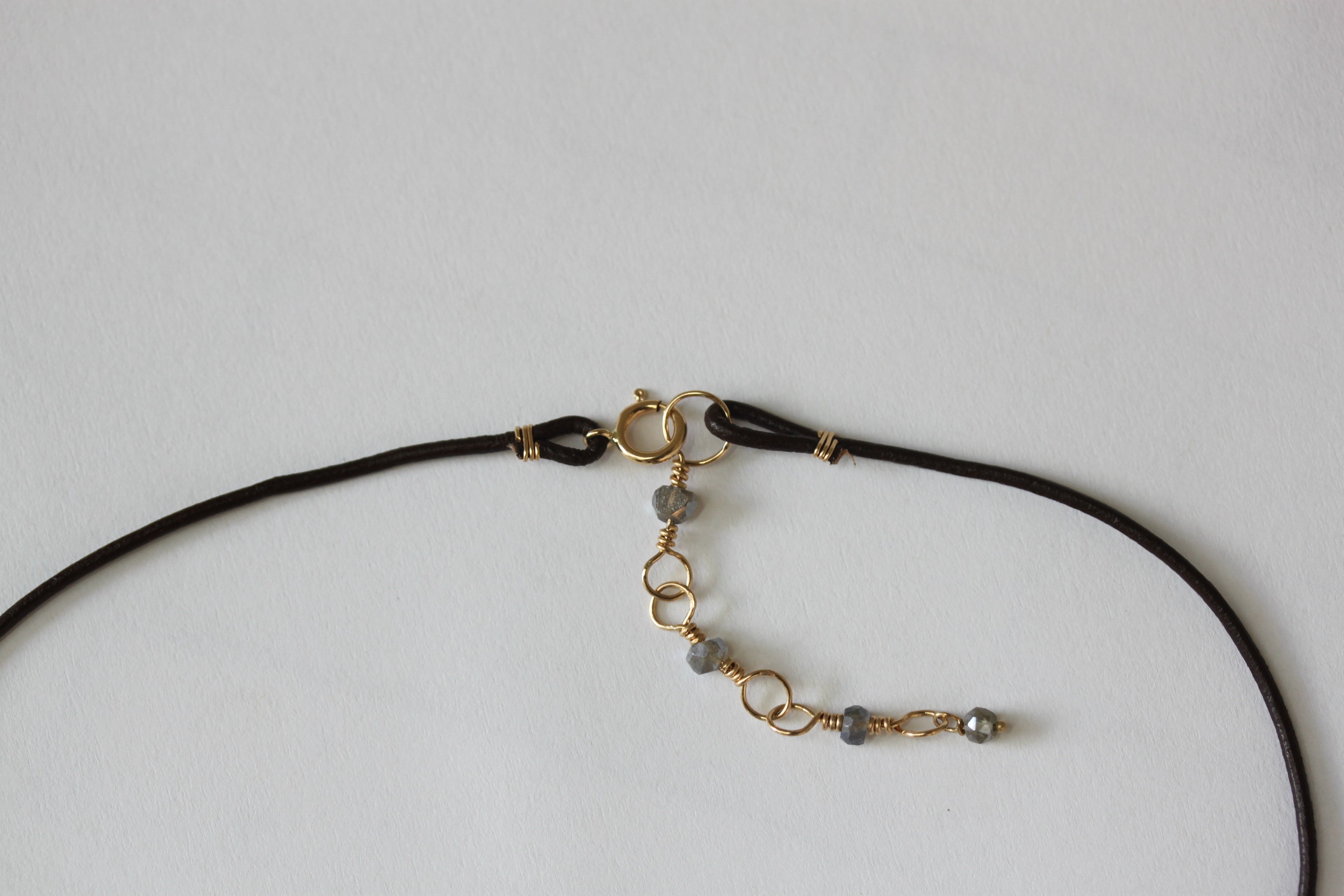 Leather Pearl & Gold Ring Necklace