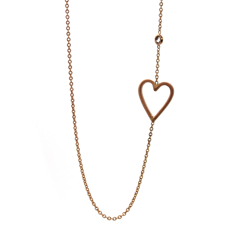 exaggerated sideways heart necklace with a rose cut diamond - Rebecca Lankford Designs - Houston, TX