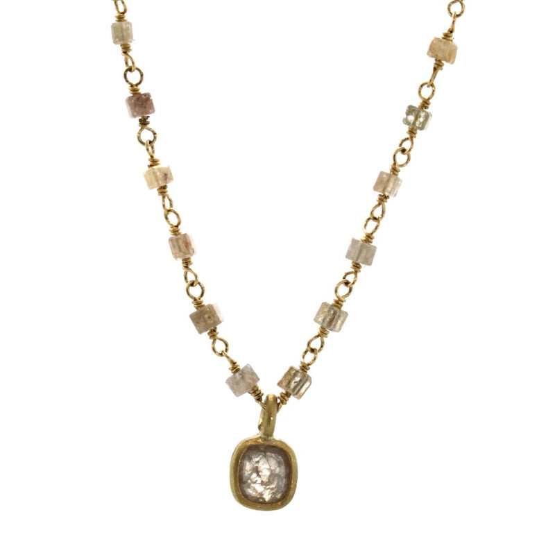 necklace consisting of cubed diamonds hand wired in yellow gold with a large slice diamond dangle set in 10K yellow gold - houston tx