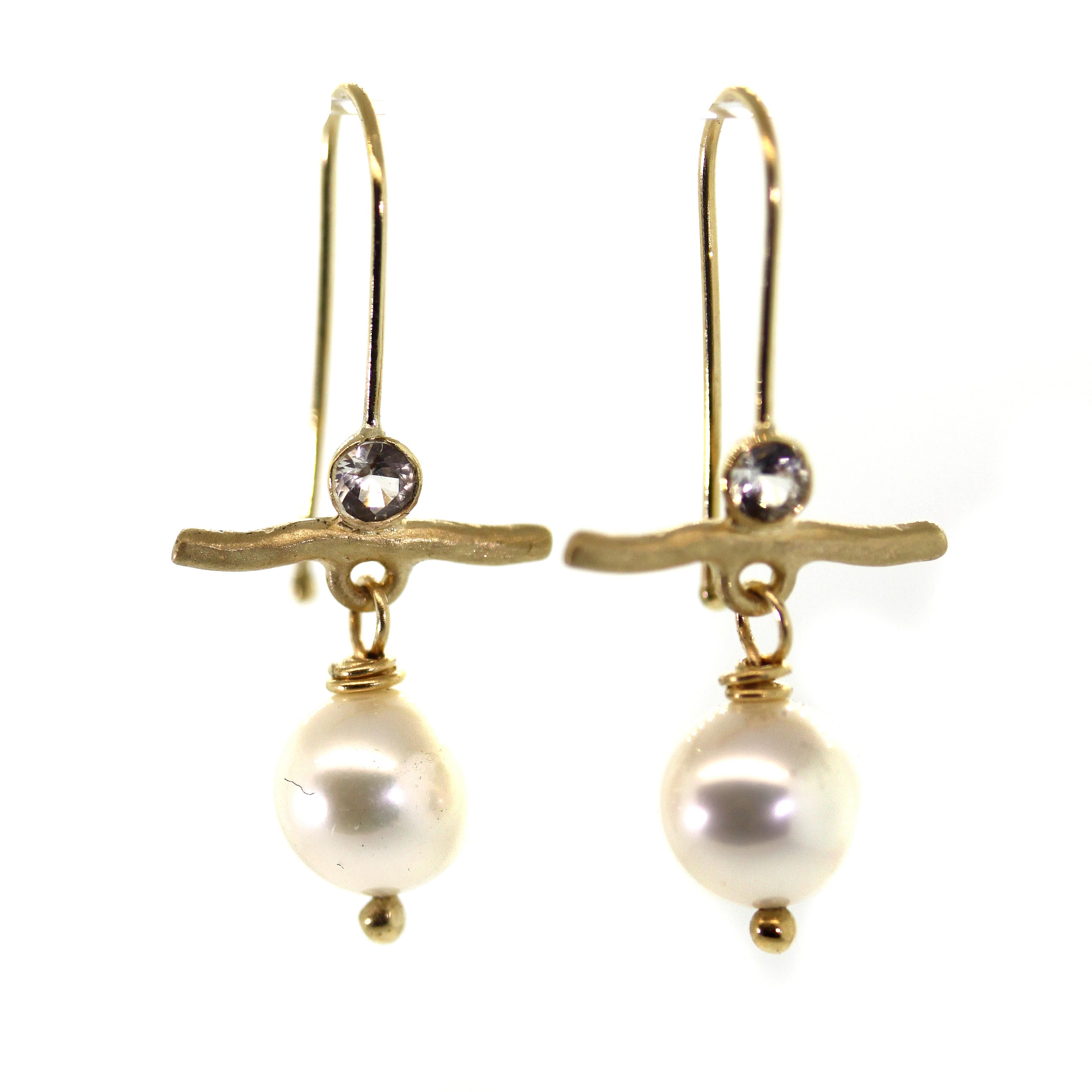 Pearl & Sapphire Gold Bar Earrings -Rebecca Lankford Designs - Houston, TX