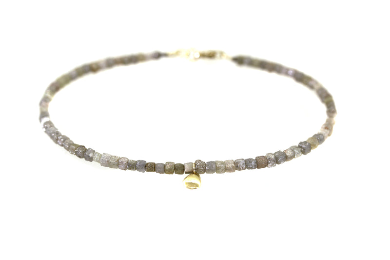 Cubed Shaped Raw Cut Diamond & Gold Dangle Bracelet
