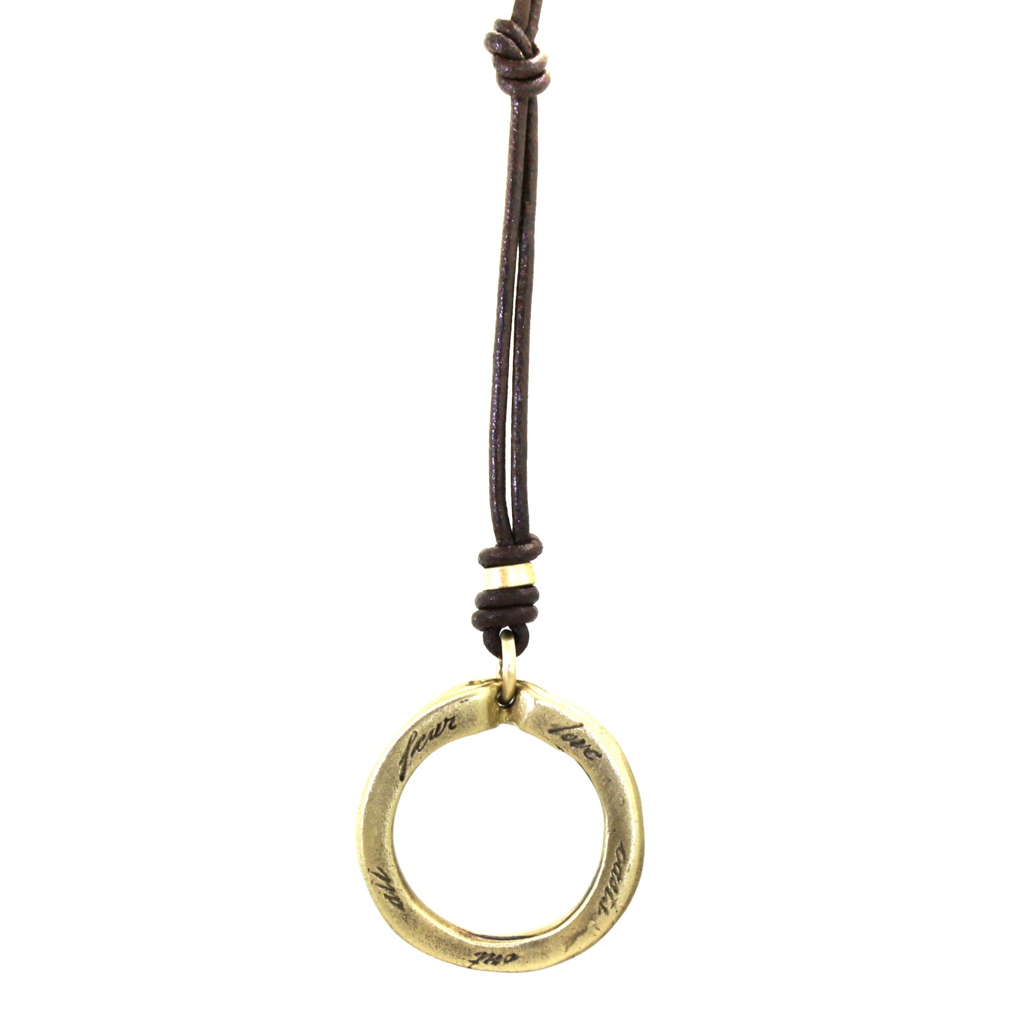 Brown Leather Lariat & Gold Ring Necklace