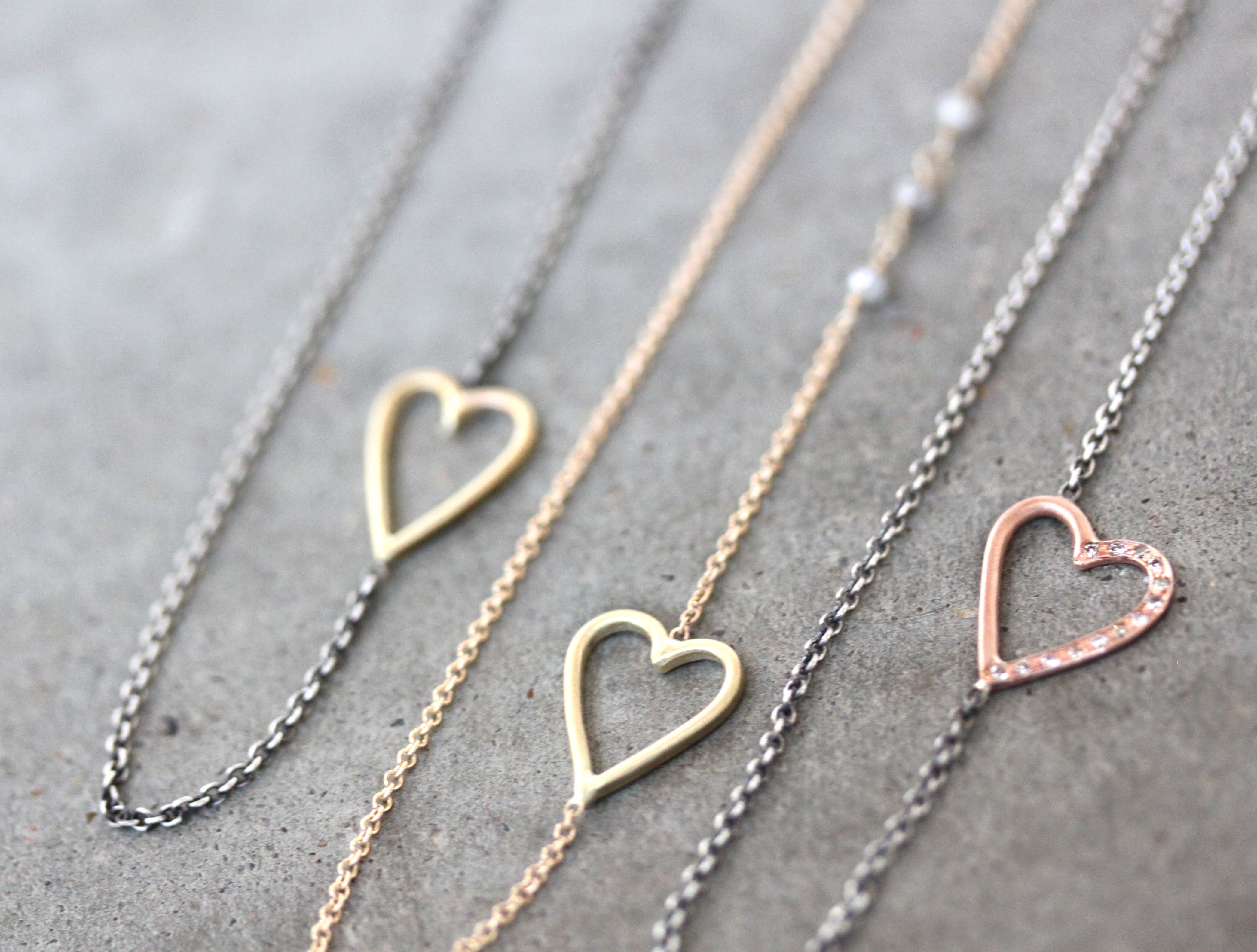 Sideways Diamond Heart Necklace - Rebecca Lankford Designs - Houston, TX