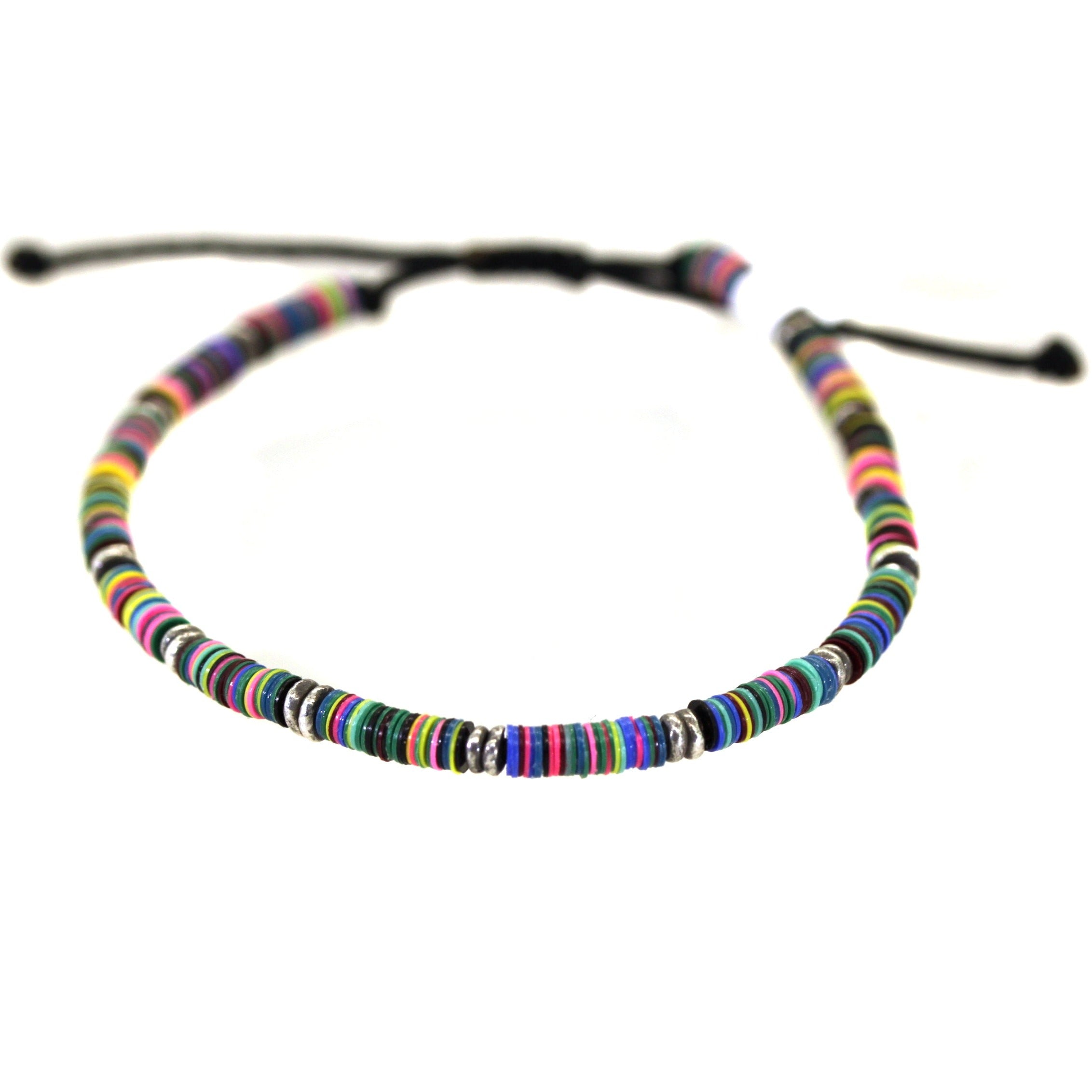 Multi Colored Beads & Silver Beads on Black Macrame